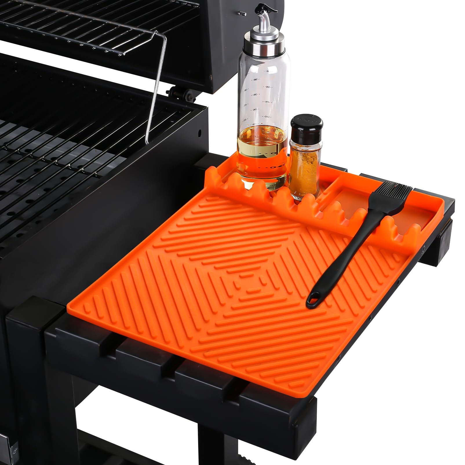 RUYE Grill Mat - Large Silicone Side Shelf Mat for Blackstone Griddle with Drip Pad | Heat-Resistant BBQ Utensil Holder & Spatula Mat | Perfect for Outdoor Cooking, Backyard Grilling & Camping Kitchen Accessories