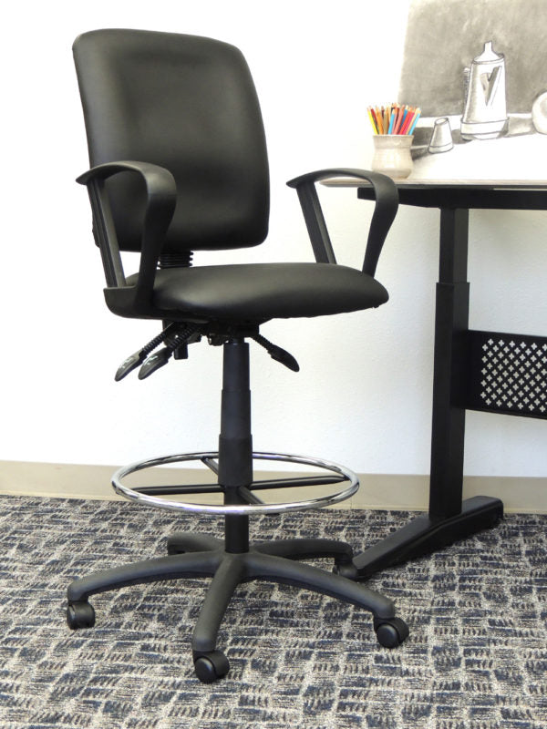 Boss Drafting Stool with Black Leather Seat - Adjustable Height Office Chair (Models B1645, B1646, B1647) - Perfect for Architects, Artists & Home Office Workspaces