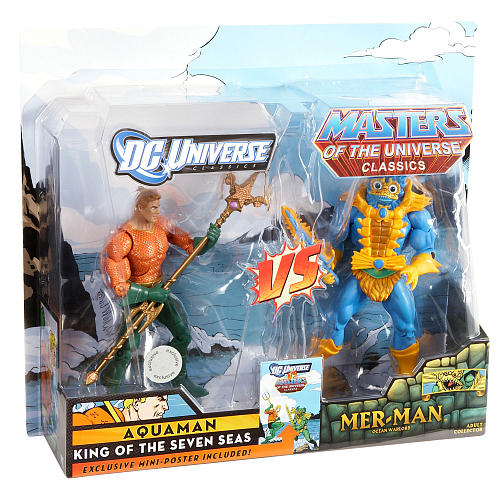 DC Universe vs Masters of the Universe Aquaman vs Mer Man 2-Pack Action Figures - Collectible Superhero & Villain Set for Display, Play & Comic Book Battles