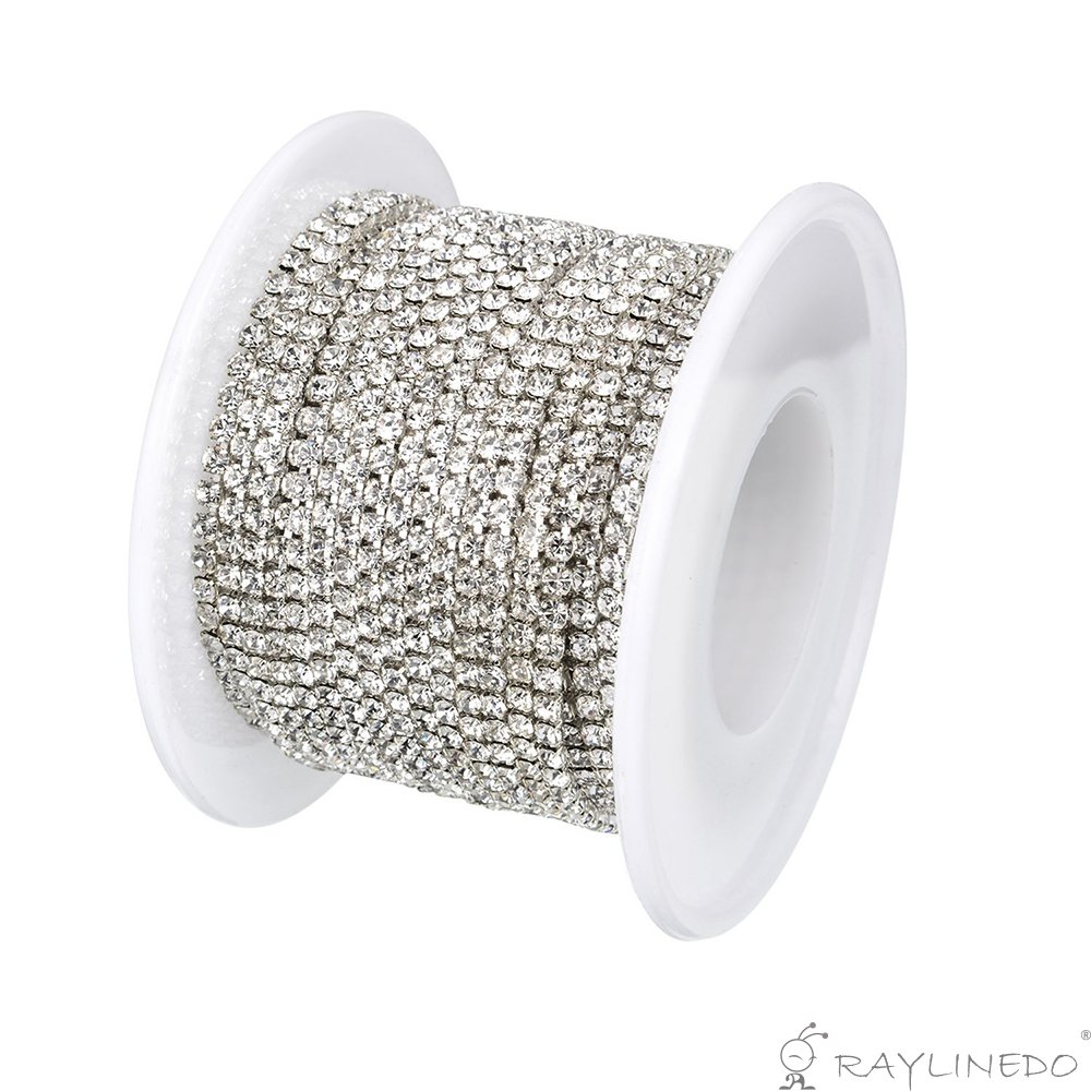 RayLineDo 3A Class 4mm Clear Rhinestone Silver Plated Chain - 10 Yards for DIY Jewelry Making, Wedding Decor, Sewing Crafts & Party Supplies | Perfect for Bridal Accessories, Costume Design & Handmade Decorations
