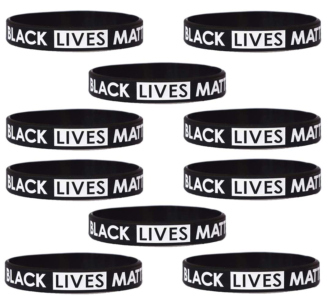 10-Pack Black Lives Matter Wristbands - BLM Silicone Rubber Bracelets Stretchable Bangle for Men, Women & Teens - Protest, Awareness & Solidarity Accessories for Social Justice Events