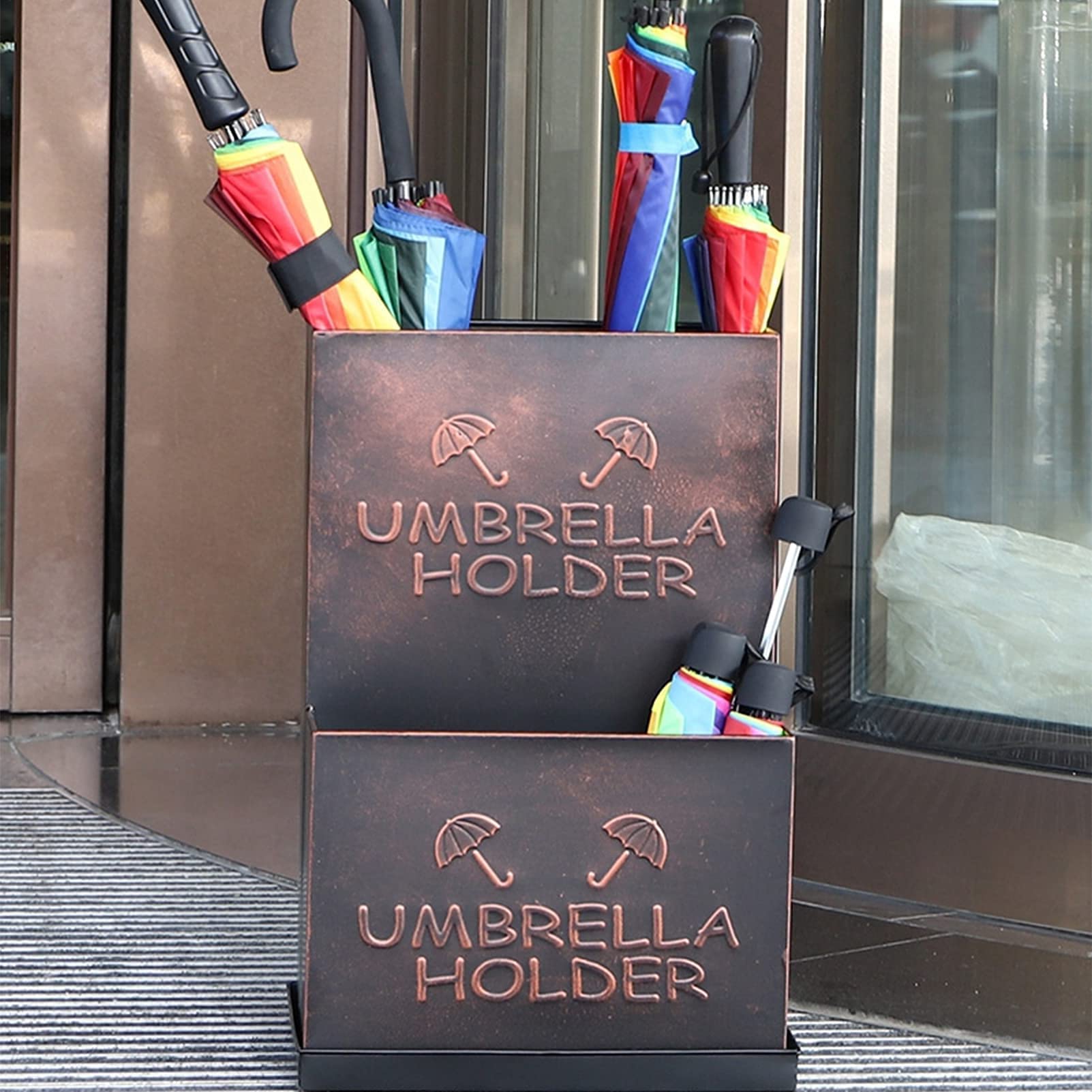 Bronze Metal Umbrella Stand - Heavy Duty Wrought Iron Umbrella Holder with High Capacity, Rustproof Entryway Organizer for Home, Office & Outdoor Use