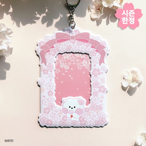 BT21 Cherry Blossom Mini Photocard Holder - Cute Kpop BTS Accessories for Collectors | Perfect for Storing Trading Cards, Photos & ID Badges - Ideal for Fans, Conventions & School Use