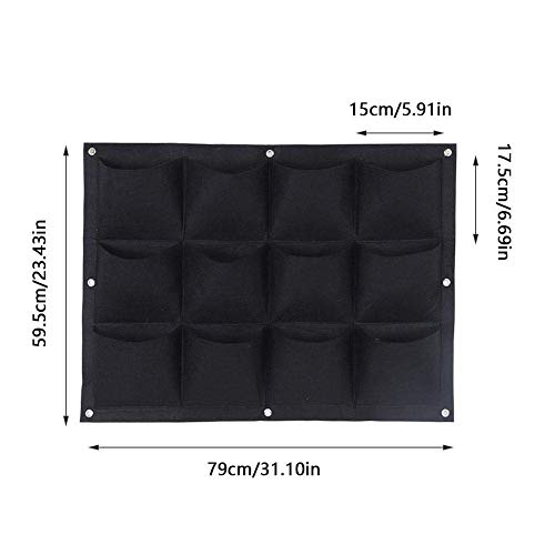 Yosoo 12-Pocket Vertical Hanging Garden Grow Bag - Biodegradable Wall Planter for Herbs, Flowers & Vegetables | Indoor/Outdoor Gardening Solution (Black)