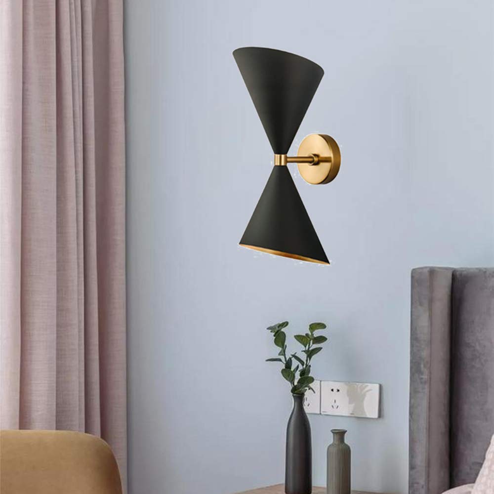 Vintage Mid-Century Modern 2-Light Wall Sconce - Black & Gold Cocktail Shaker Design Metal Lamp for Hallway, Kitchen, Dining Room, Restaurant & Bar Lighting Decor