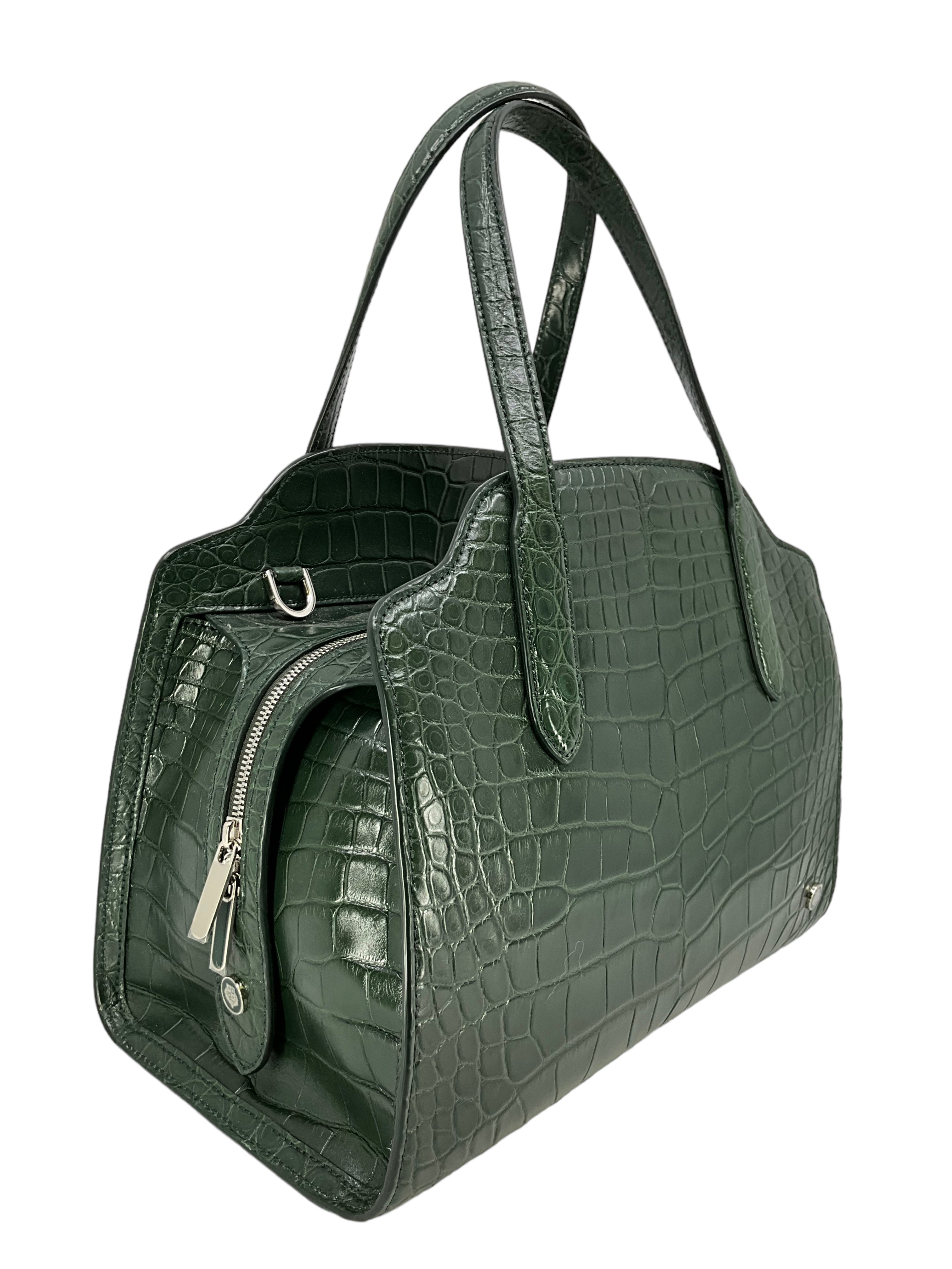LORO PIANA Alligator Leather Large Sesia Satchel Bag with Adjustable Shoulder Strap - Luxury Handbag for Women, Perfect for Work, Travel & Evening Events