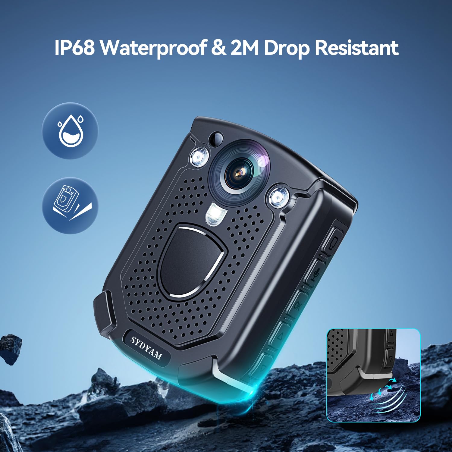 SYDYAM 64GB 4K Body Camera with Audio Recording - Waterproof IP68 Wearable Security Camera for Police, Security Patrol, Meetings & Travel - 12 Hours Continuous Recording for Law Enforcement & Outdoor Activities