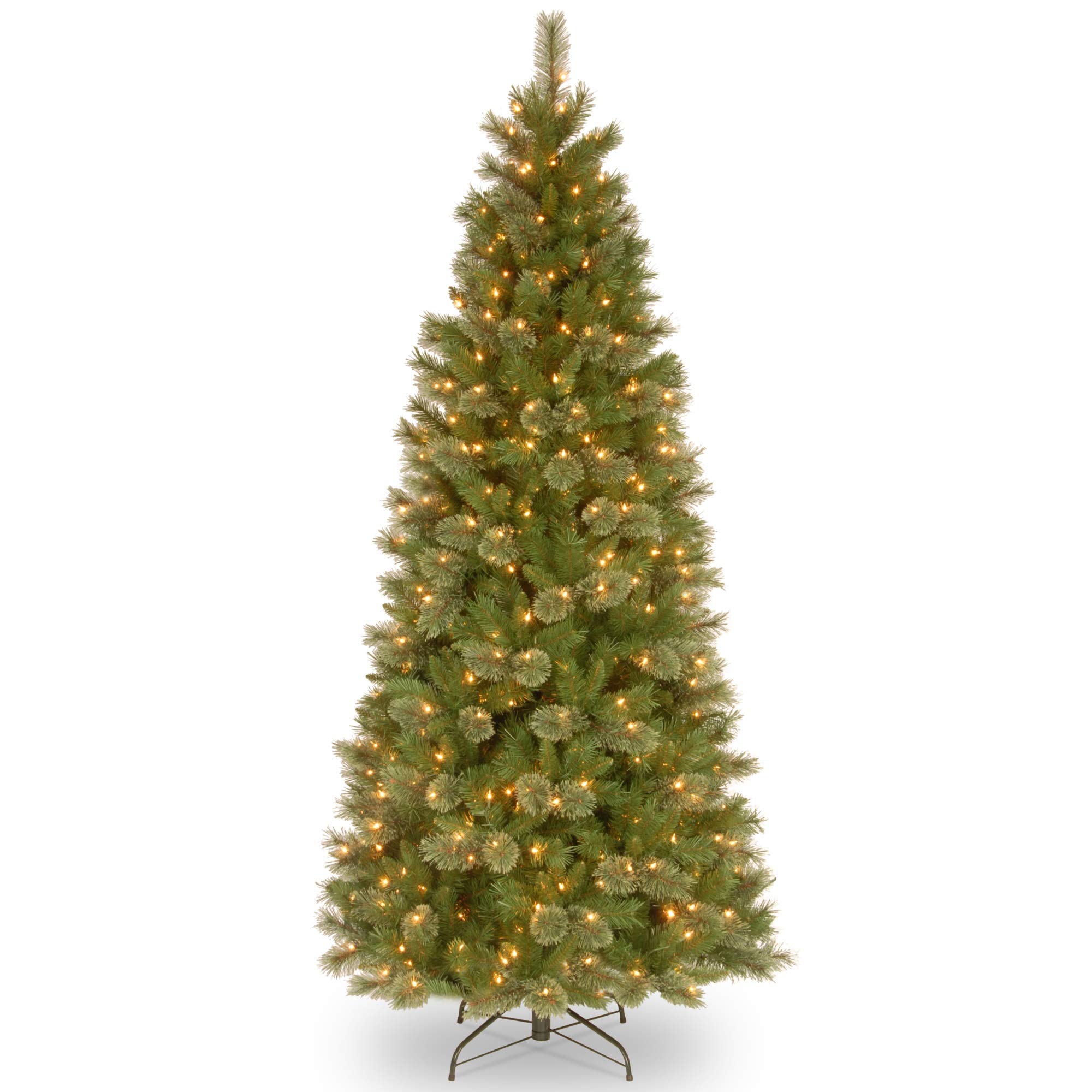 7.5 ft. Tacoma Pine Slim Artificial Christmas Tree with Clear LED Lights - Perfect for Small Spaces, Apartments & Holiday Home Decor