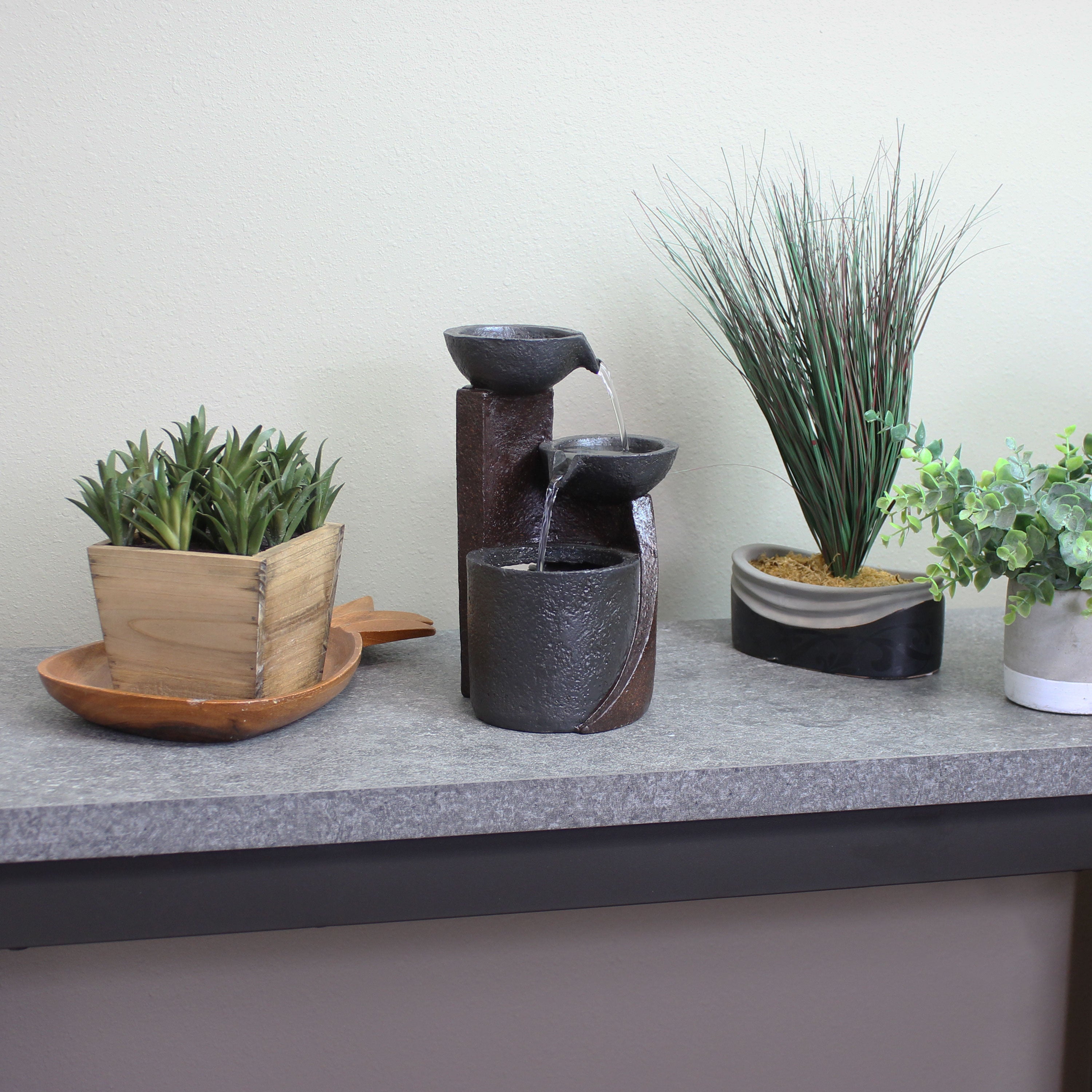 3-Tier Indoor Tabletop Water Fountain with Descending Bowls by Sunnydaze - Perfect for Home, Office, and Meditation Spaces