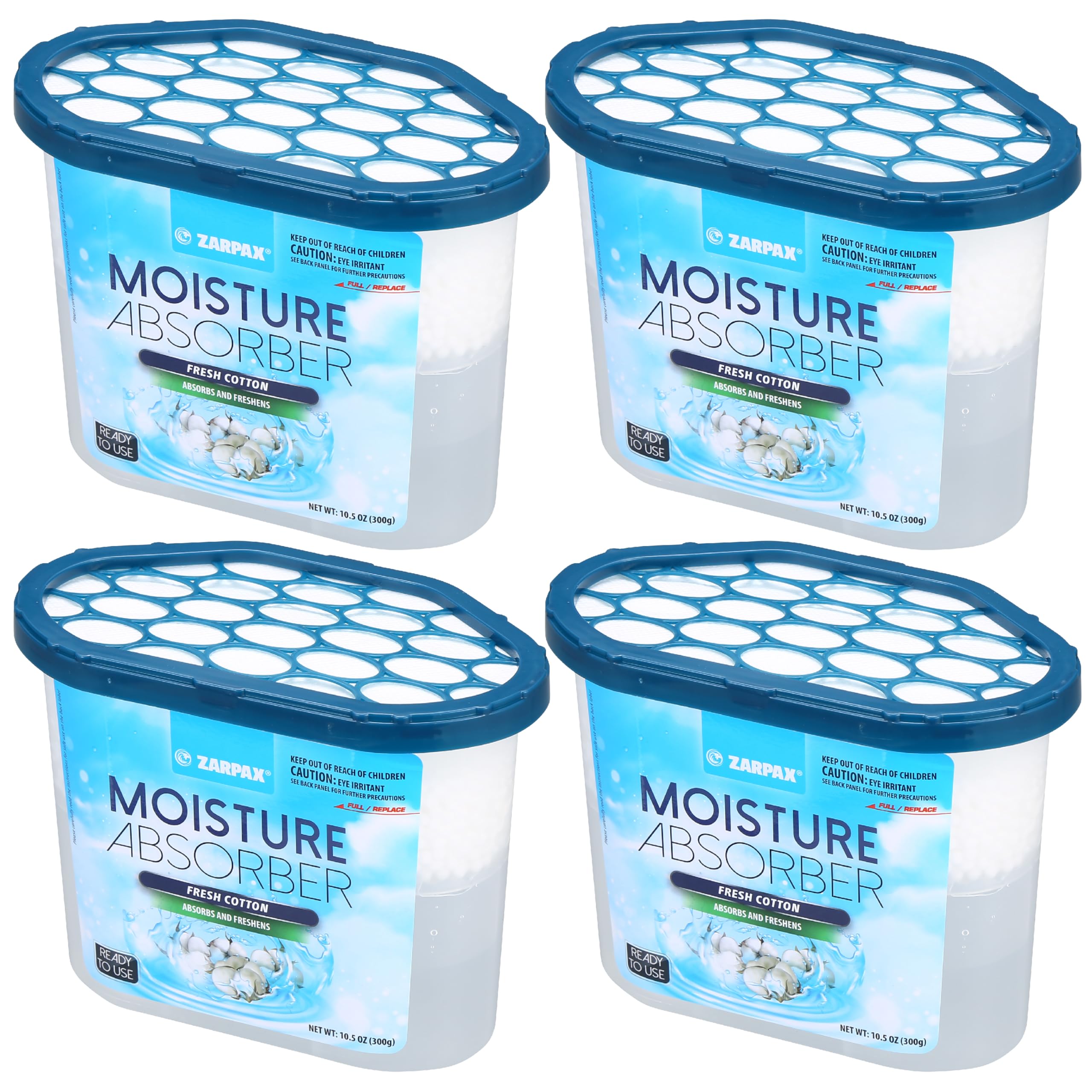 Moisture Absorber with Fresh Cotton Scent - 10.5 oz/300g (Pack of 4) | Eliminates Dampness, Humidity & Musty Odors | Ideal for Bathroom, Closet, Kitchen & Basement | Long-Lasting Dehumidifier for Home & RV Use