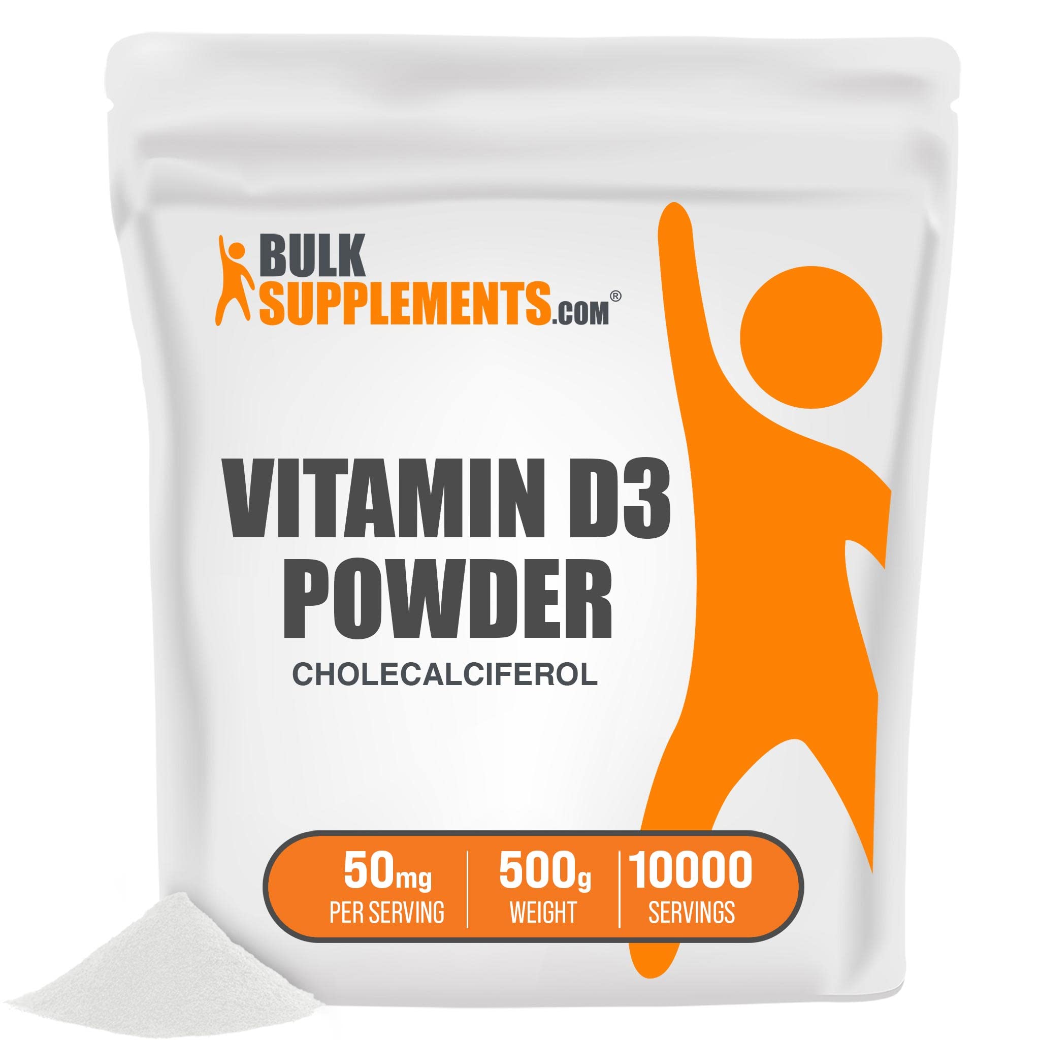 BulkSupplements Vitamin D3 Powder 5000 IU (Cholecalciferol) - Pure Vegan Vitamin D Supplement for Immune Support & Bone Health - 500g (1.1 lb) - Perfect for Smoothies, Baking & Daily Wellness Routine