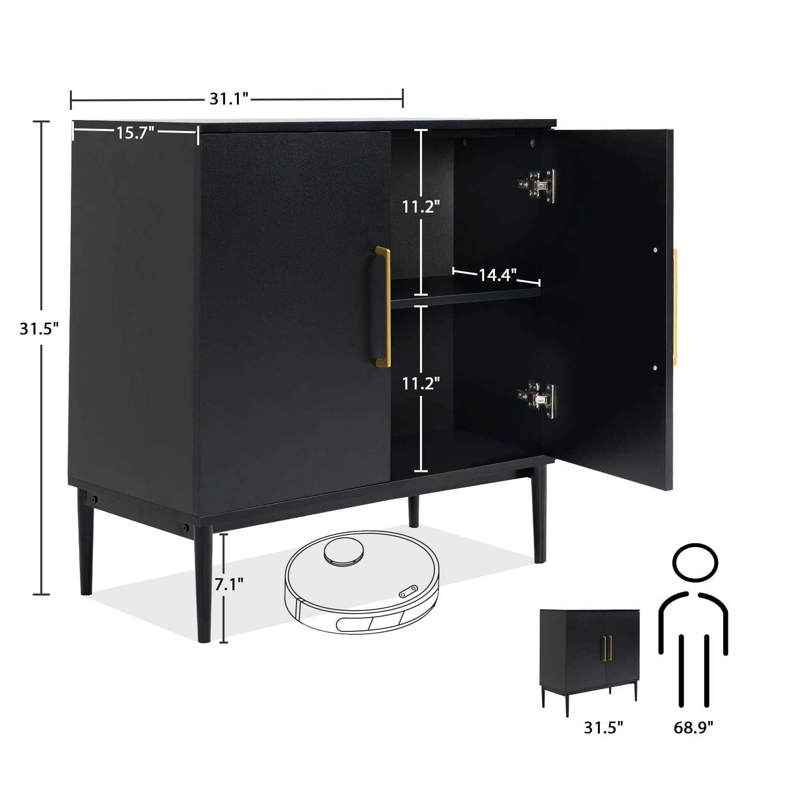 Modern Wood Storage Cabinet - Free Standing Buffet Sideboard with Wood Accent for Living Room, Hallway, Entryway, Dining Room & Bedroom - Stylish Black Storage Solution for Home Organization & Decor
