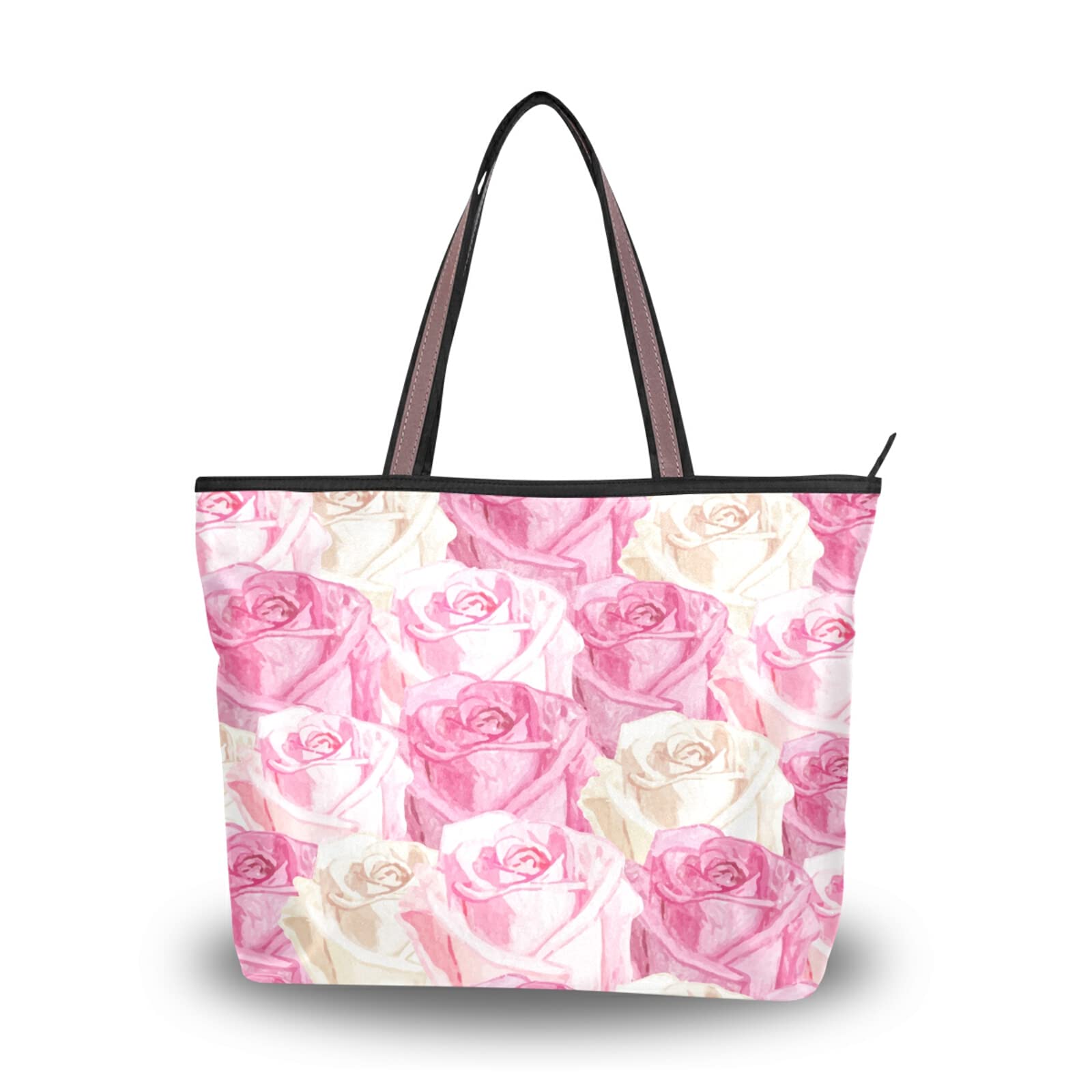 Aesthetic Floral Drawing Blossom Tote Bag for Women - Large Capacity Zippered Grocery Purse with 2 Size Options - Perfect for Shopping, Work, Travel & Daily Use