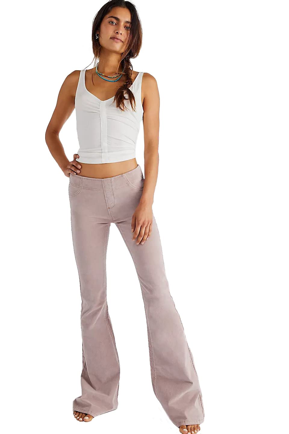 Free People Pull-On Cord Flare Pants - Sugar Maple Color - Boho Chic Stretch Comfort for Casual Outings & Music Festivals