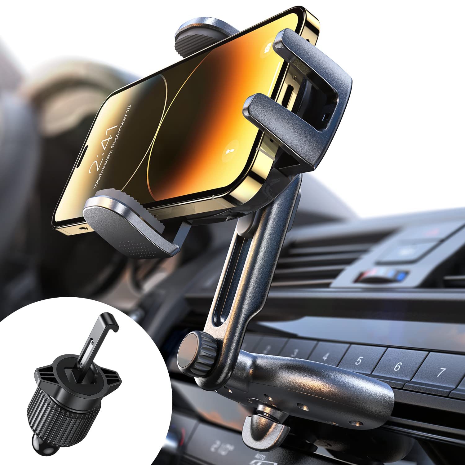 LISEN Adjustable CD Slot Car Phone Mount Holder - Ultra Sturdy Universal Car Accessories for iPhone 16/16e, Samsung S25/S24 & All Smartphones (Black) - Perfect for Hands-Free Driving & GPS Navigation