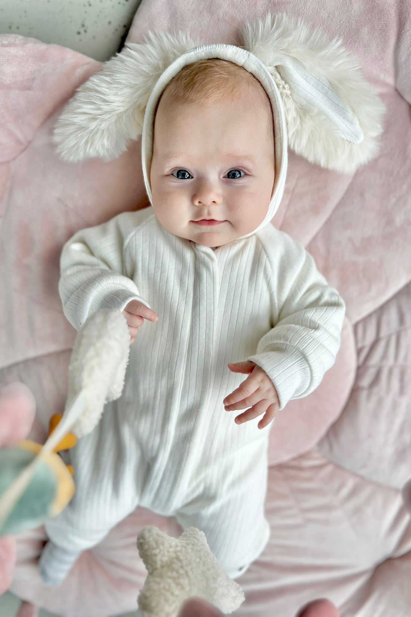 Kirby Ribbed Faux Fur Bunny Ear Romper - Soft & Cozy One-Piece Jumpsuit for Women | Perfect for Halloween Costume, Christmas Party & Cosplay
