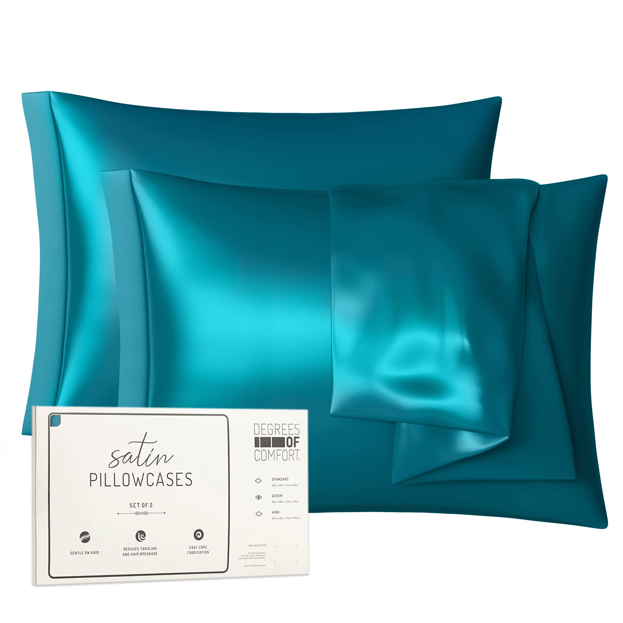 Premium King Satin Pillowcase Set of 2 - 20x40 Inch Silk Pillow Cases for Hair & Skin Care - Soft Cooling Pillow Cover with Envelope Closure (Teal) - Perfect for Beauty Sleep, Travel & Home Decor