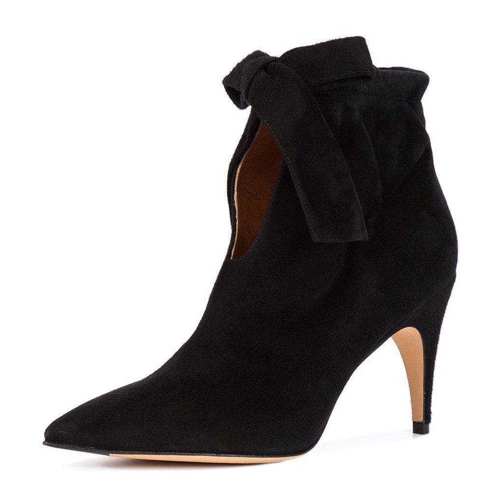 XYD Women's Classic Pointed Toe Ankle Boots - Low Kitten Heel Dress Booties with Elegant Bow Detail | Perfect for Office, Date Night & Fall/Winter Fashion