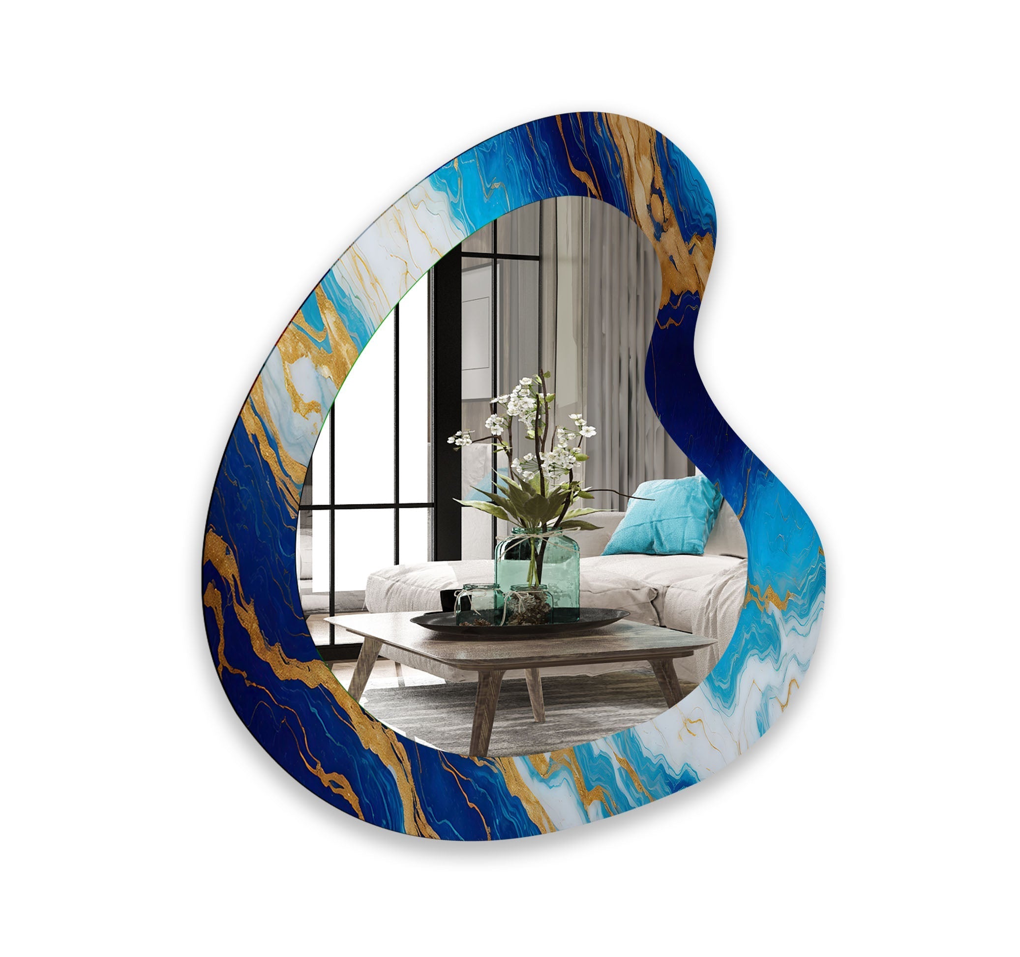 Blue Marble Aesthetic Glass Wall Mirror - Elegant Home Decor for Bedroom, Living Room & Bathroom | Perfect for Vanity, Dressing Area & Interior Design