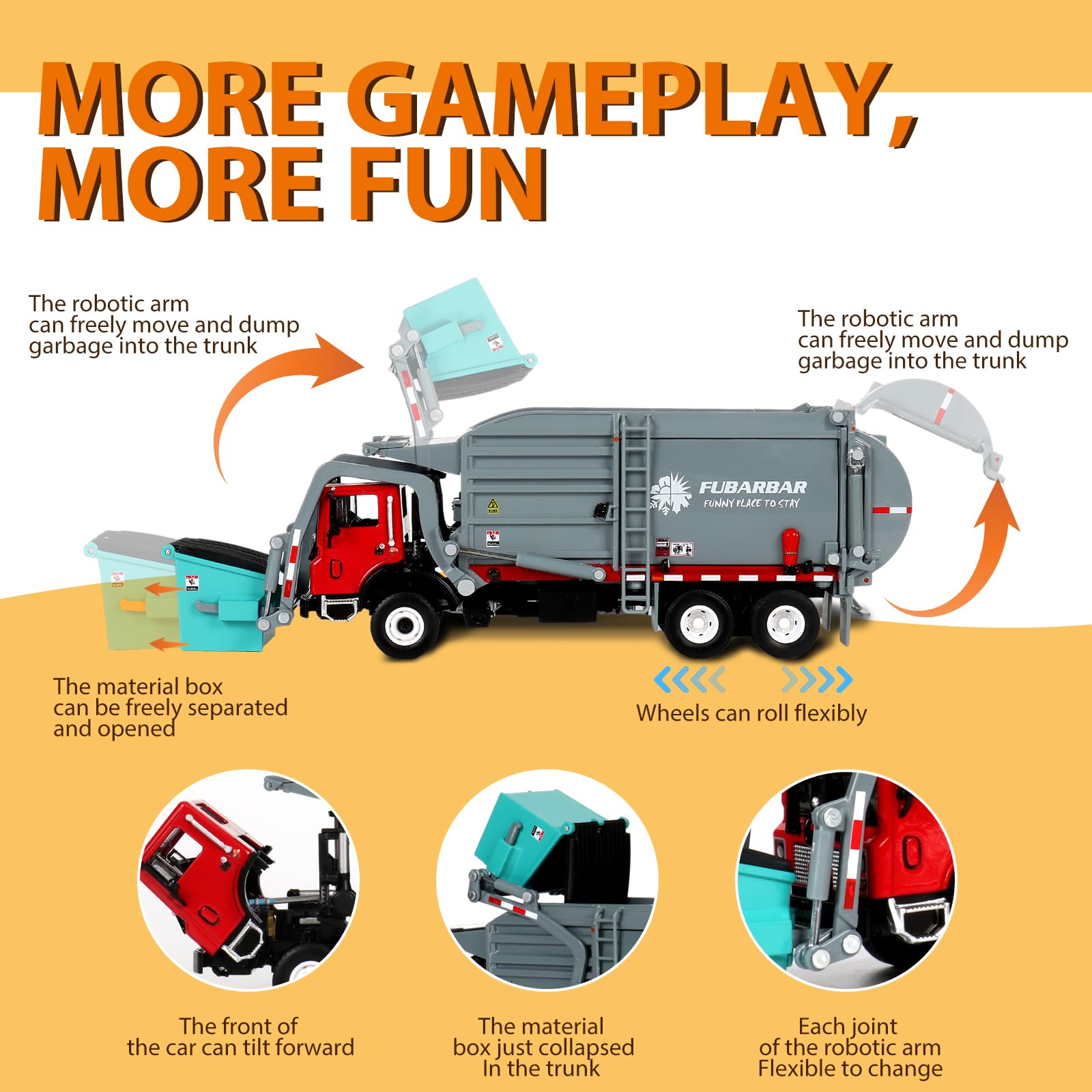 1:43 Scale Metal Diecast Alloy Garbage Truck Toy - Recycling Waste Transport Vehicle Model for Kids Ages 3-6 (Gray) | Realistic Trash Collection Play, Educational Pretend Play, Birthday Gift Idea