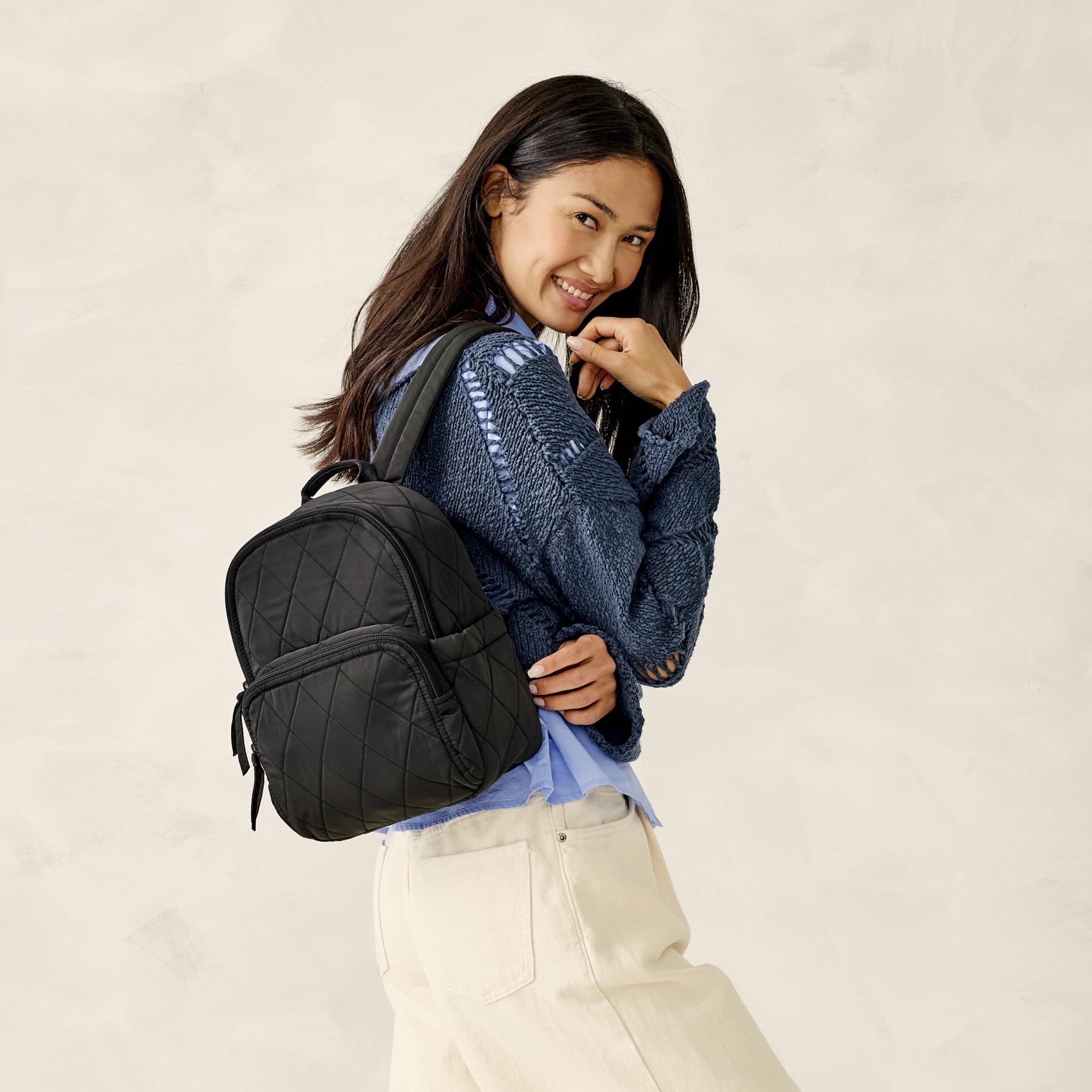 Vera Bradley Women's Small Banbury Backpack - Lightweight Performance Twill, Moonless Night Pattern, Perfect for Work, School & Travel