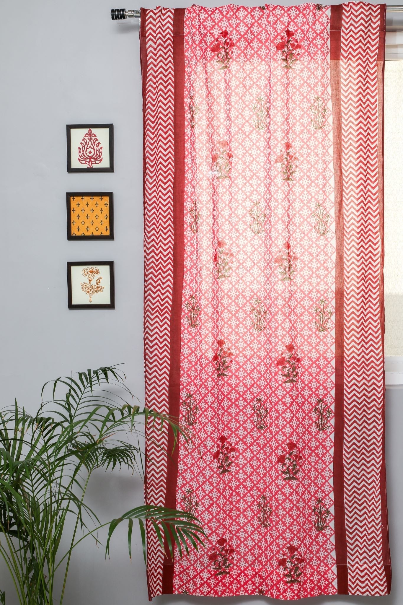 Handblock Printed Cotton Door Curtain - 'Jade Rose' Design by SootiSyahi | Elegant Home Decor for Living Room, Bedroom & Entryway