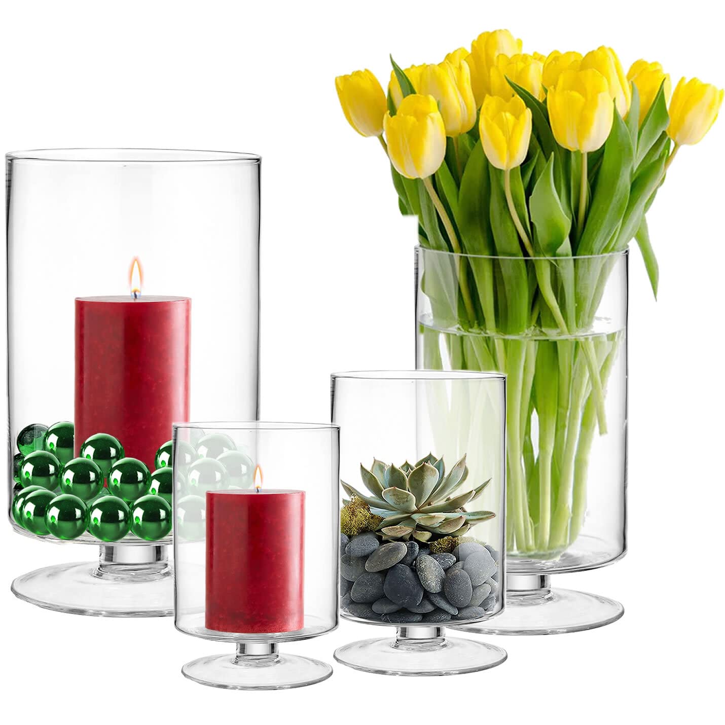 Premium Glass Hurricane Candle Holders - 6