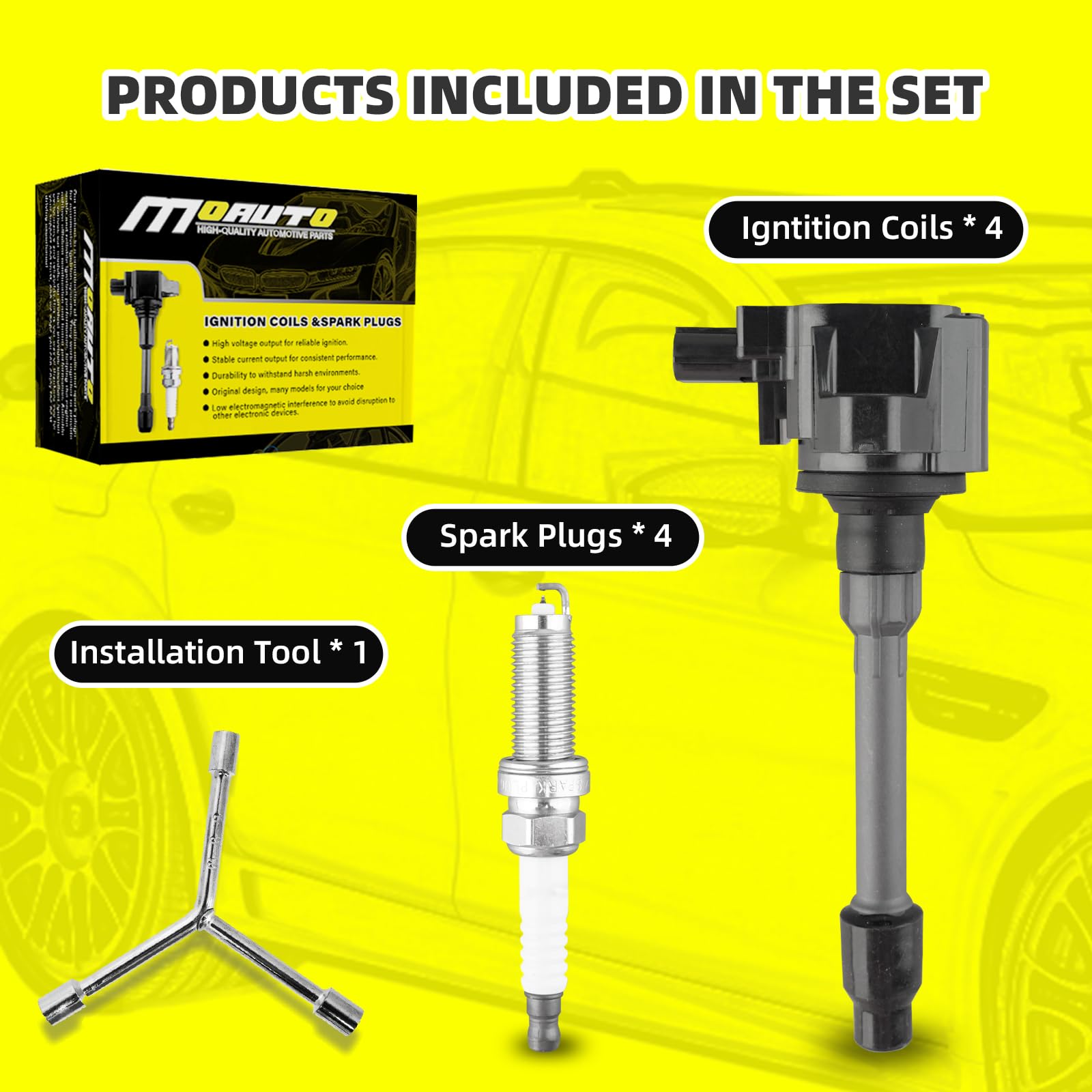 4 PCS Ignition Coils & Iridium Spark Plugs Kit - Compatible with Honda Accord CR-V Civic Insight RDX 2017-2021 1.5L 2.0L - UF781 3052059B013 Replacement Parts - Improve Engine Performance & Fuel Efficiency for Daily Commute & Road Trips