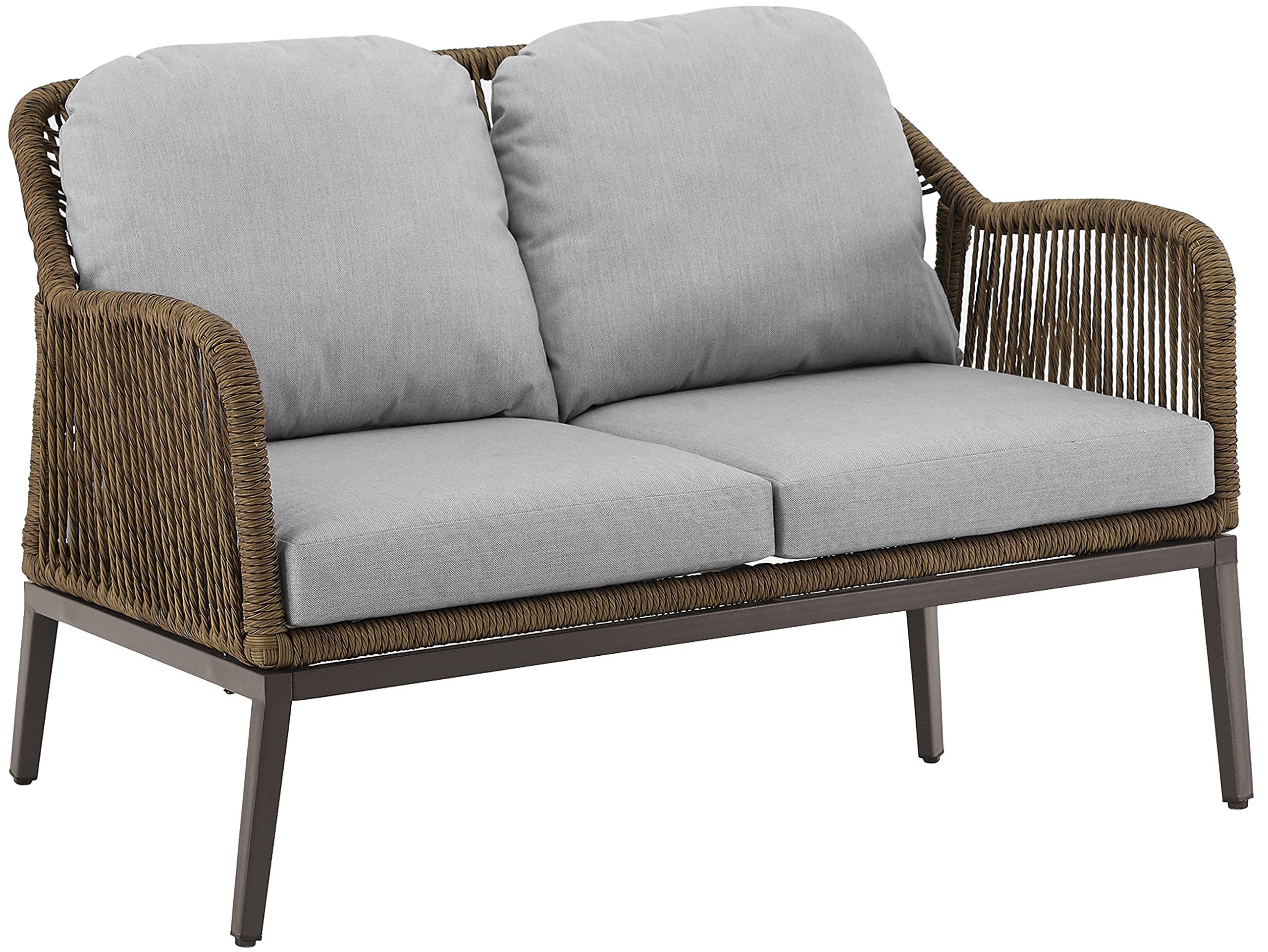 Crosley Furniture Haven 2-Piece Wicker Outdoor Coffee Table and Loveseat Set - Light Brown Patio Furniture with Gray Cushions for Porch, Garden & Backyard Relaxation