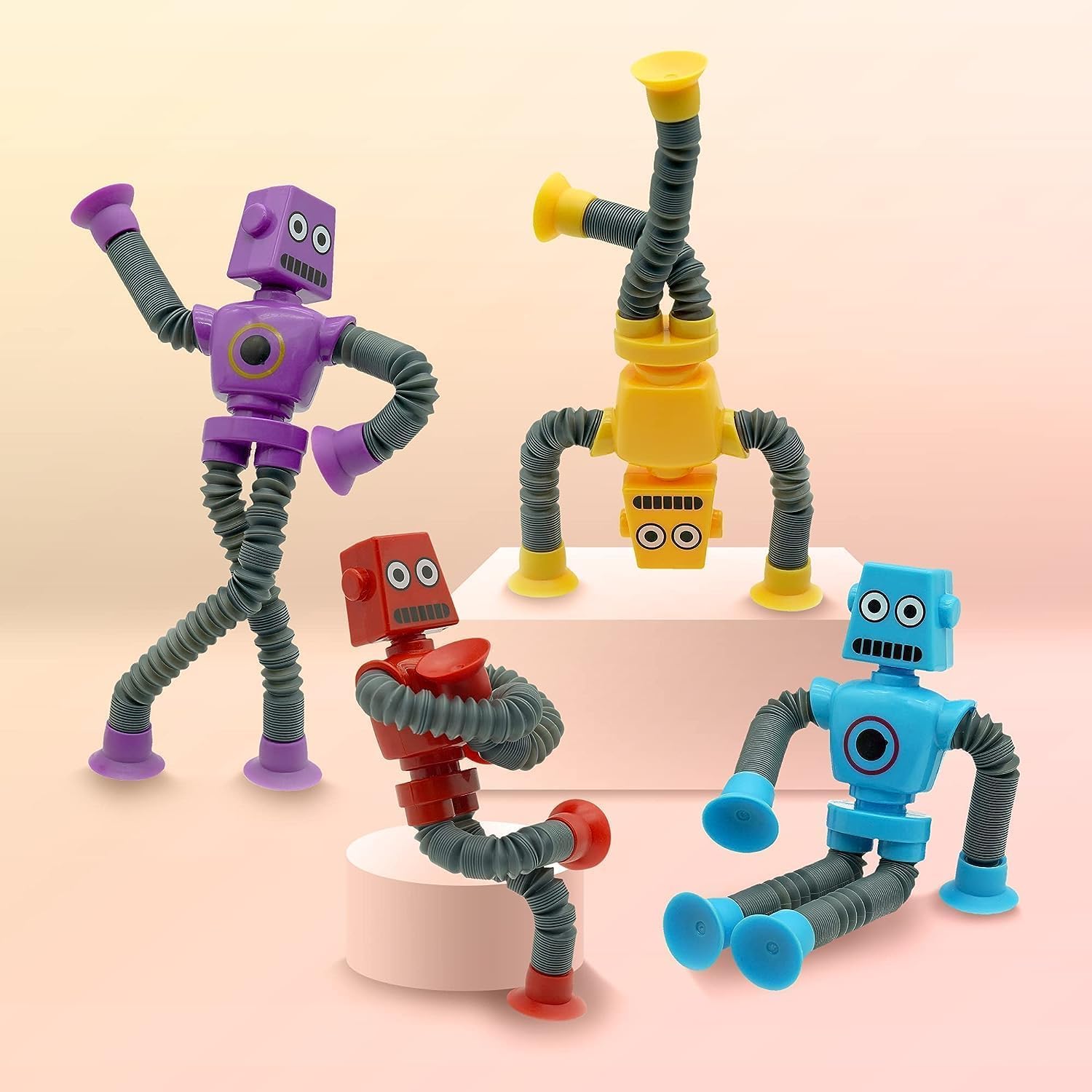 12 Pack Suction Cup Robot Toys for Kids Ages 3-7 - Fun Pop Tubes Robots, Mini Sensory Toys for Autism & Special Needs - Perfect for Playtime, Learning & Stress Relief