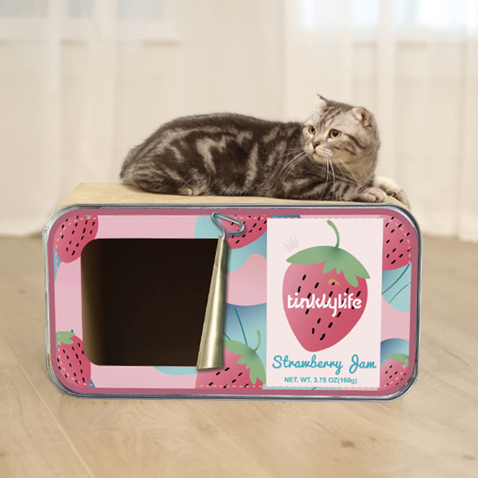 Tinklylife SANTU Art Milk Carton Cat House & Scratcher - Blue Dance Style, Durable Cardboard Cat Bed with Scratching Surface for Indoor Cats - Perfect for Playtime, Napping & Claw Maintenance