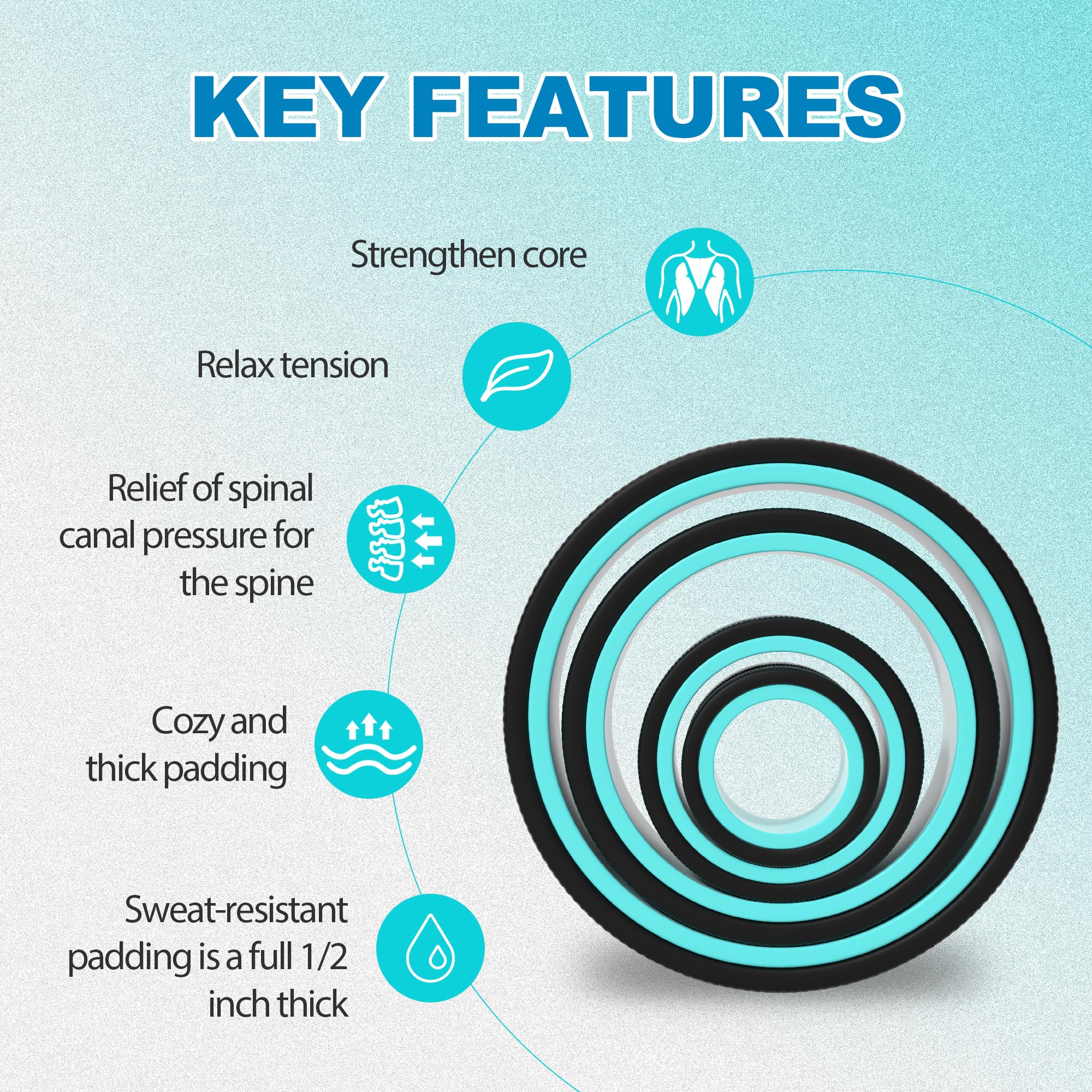 Furnhome Deep Tissue Massage Back Roller Wheel - 4 Pack Yoga Wheel for Back Pain Relief, Muscle Stretching & Recovery - Perfect for Home Gym, Physical Therapy & Post-Workout Relaxation
