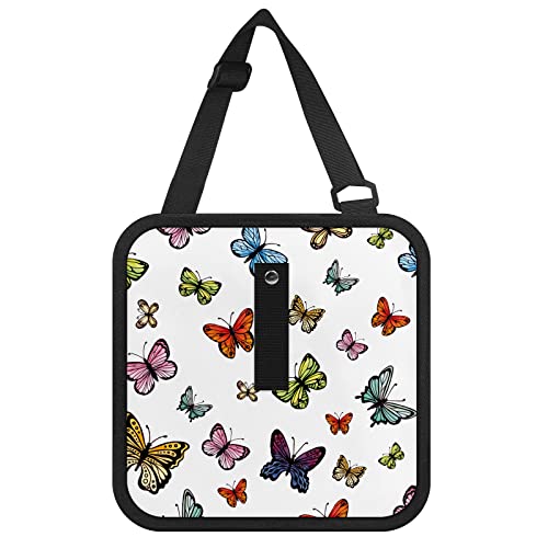 Waterproof Hanging Car Trash Can - Foldable Reusable Car Garbage Bag with Storage Pockets, Multi-Use Car Organizer for Waste & Groceries (Colorful Butterflies Design) - Perfect for Road Trips, Commuting & Family Travel