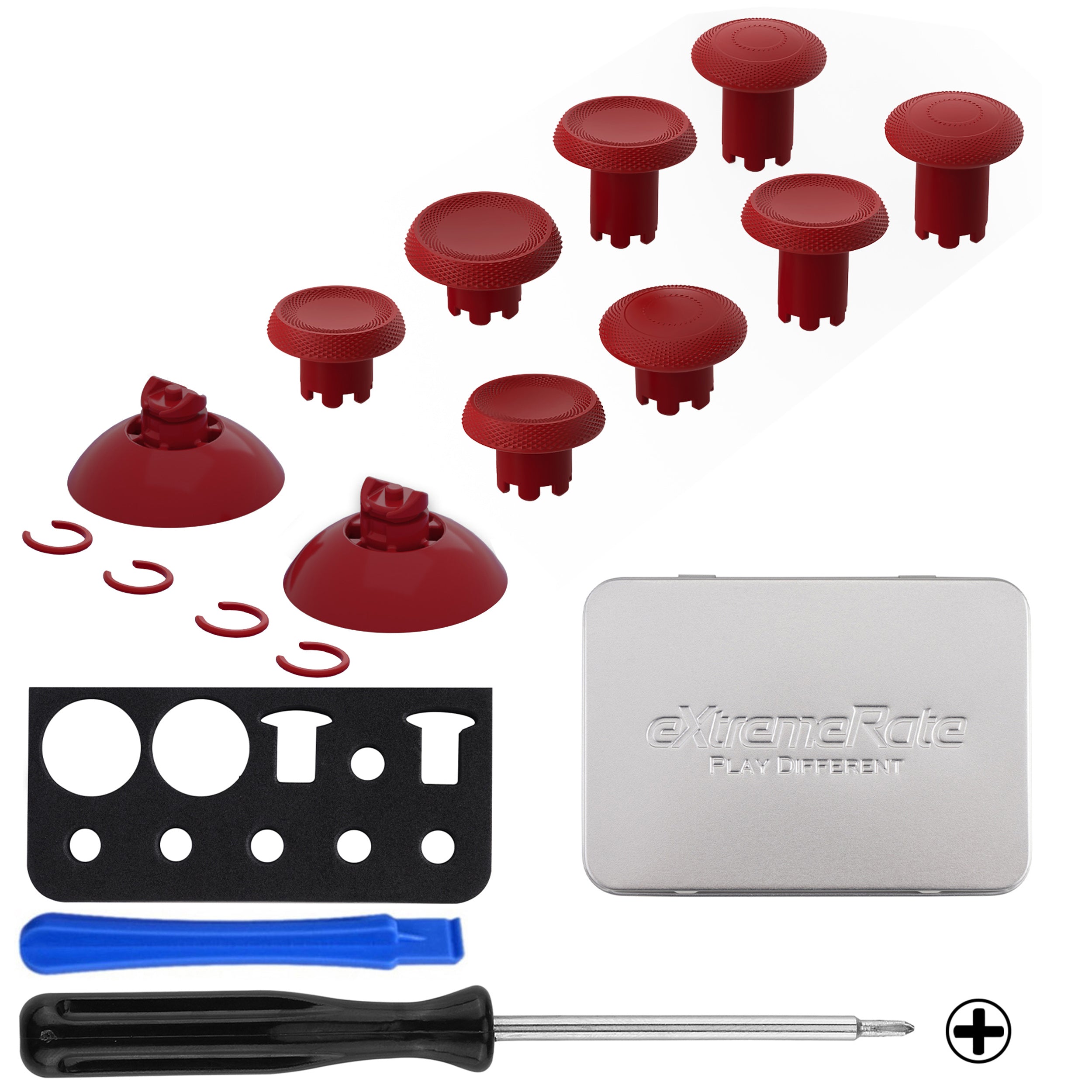 eXtremeRate ThumbsGear V3 Interchangeable Thumbsticks for Xbox Core Controller - 4 Height Adjustable Convex & Concave Grip Joysticks Compatible with Xbox One S/X/Elite & Nintendo Switch Pro Controller (Carmine Red VRVX3M004) - Perfect for Gaming, FPS, Racing & Action Games