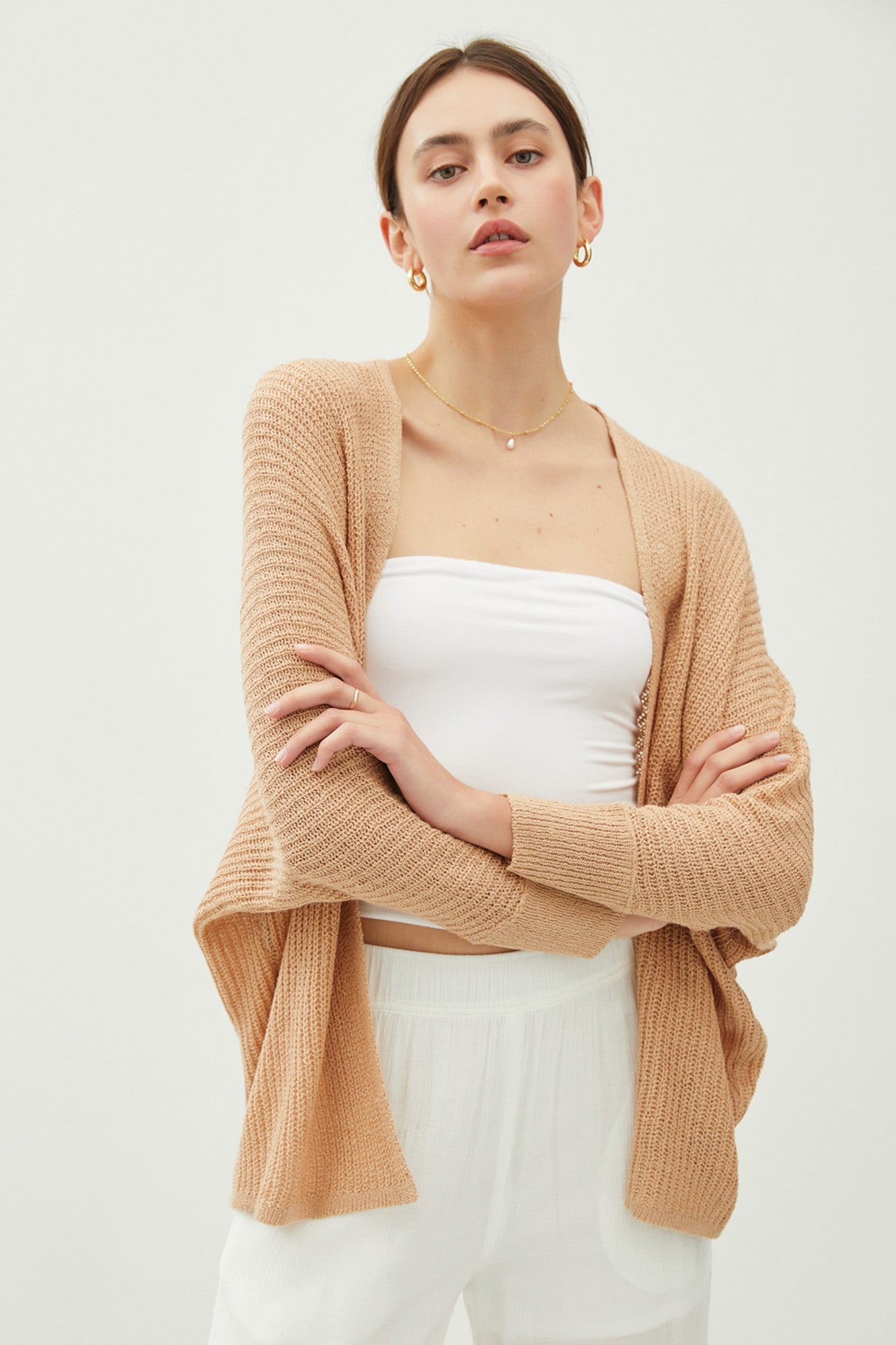 Beige Maternity Cardigan for Women - Soft Knit Dolman Sleeve Sweater for Pregnancy | Comfortable Nursing Wear for Moms, Perfect for Casual Outfits & Breastfeeding