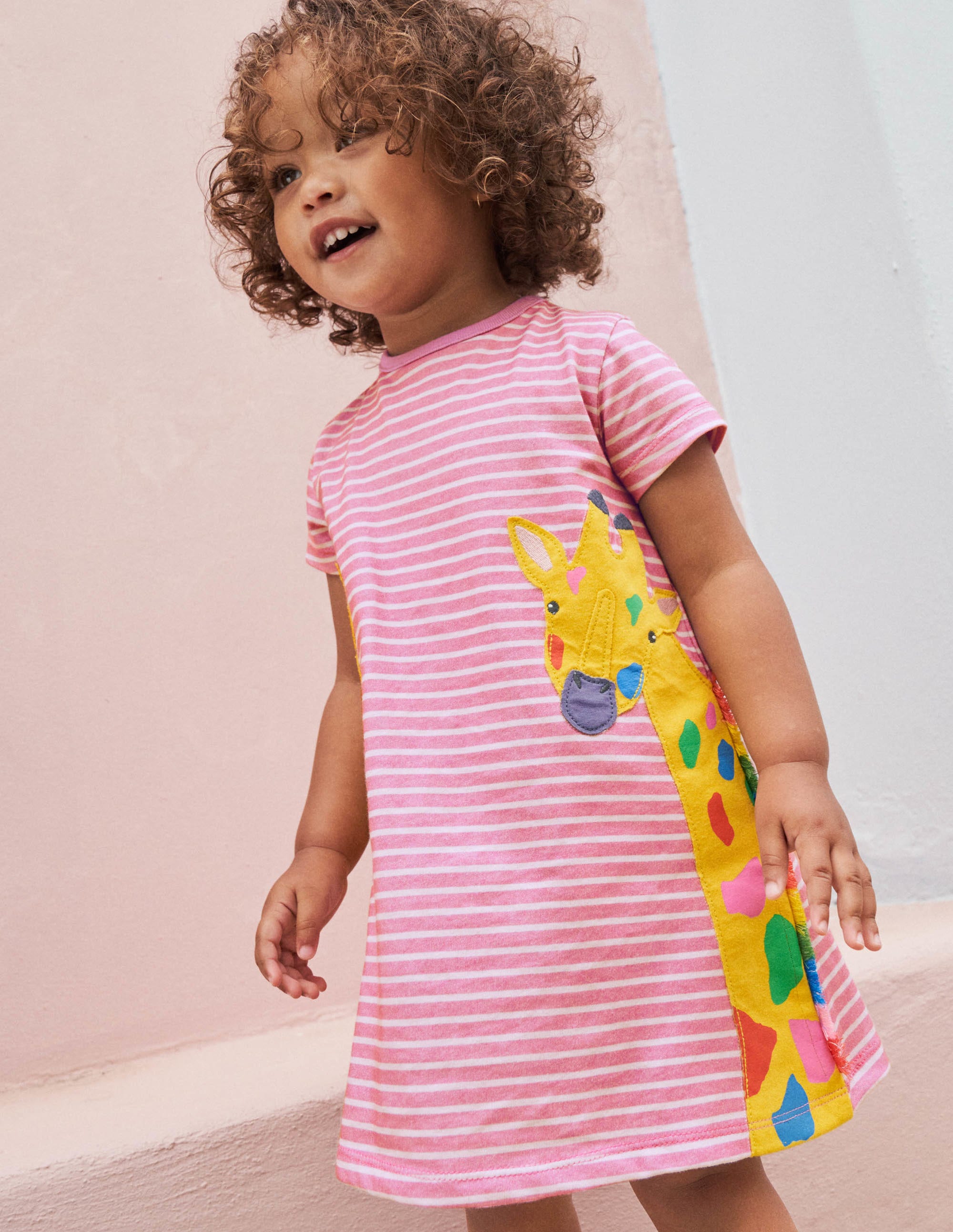 Appliqué Jersey Dress in Pink Lemonade & Ivory Giraffe Print - Perfect for Summer Outfits and Casual Wear