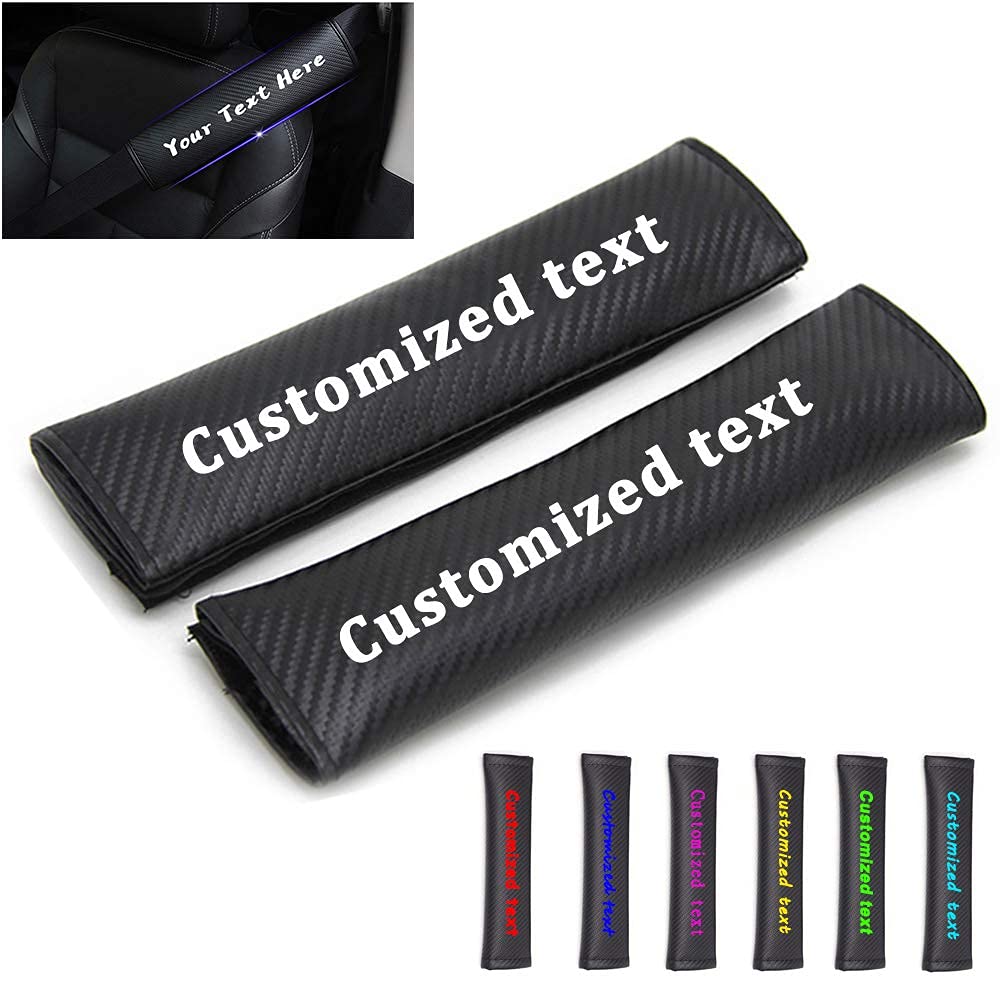 4D Carbon Fiber Car Seat Belt Cover for GMC Sierra 1500/2500 & Yukon Terrain - Custom Text Sticker, Shoulder Protection Pad (2-Pack) | Comfortable Driving Accessory for Long Trips & Daily Commute