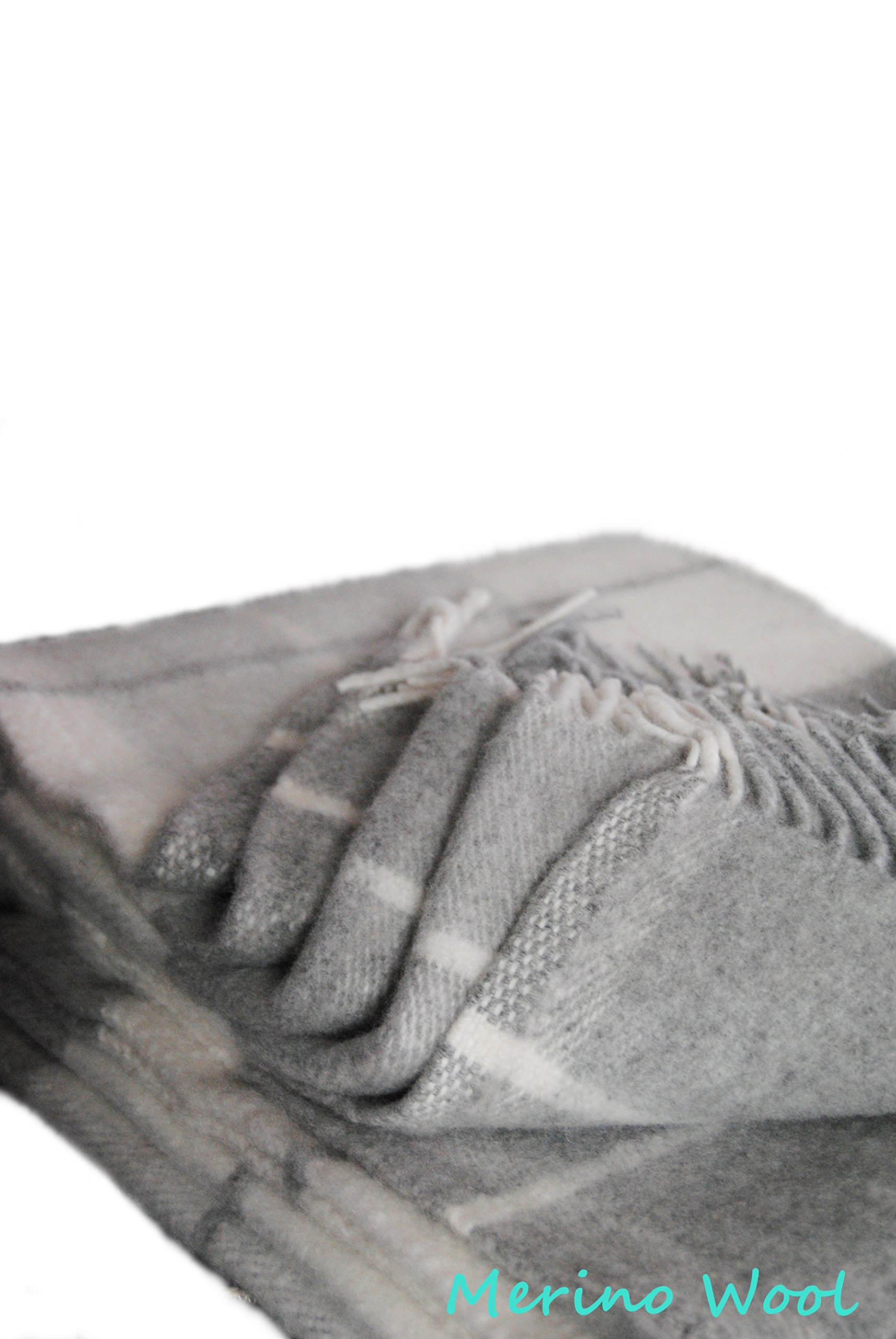 Premium Merino Wool Throw Blanket with Fringe - 100% Natural Hypoallergenic Soft & Warm Bed Blanket (63
