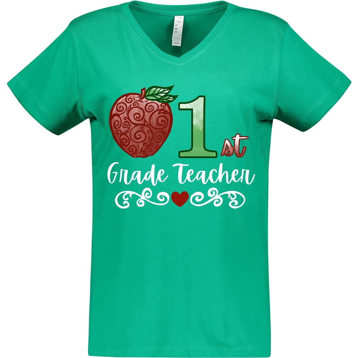 1st Grade Teacher Women's V-Neck T-Shirt with Red Apple Design - Perfect for Teacher Appreciation Gifts, Classroom Wear & Back to School Outfits