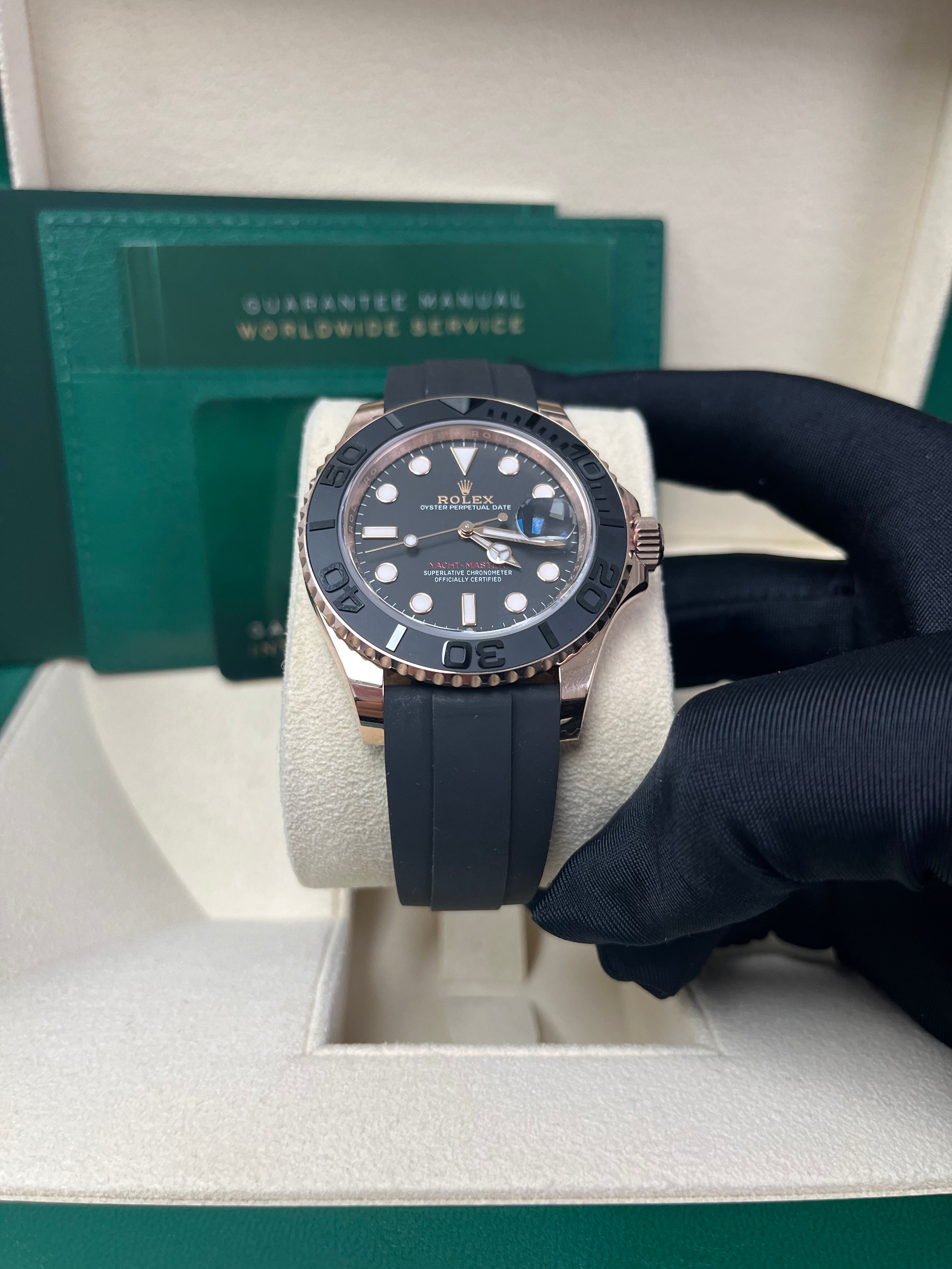 Rolex Yacht Master 40mm Rose Gold Men's Watch with Black Dial & Oysterflex Strap (Ref# 126655) - Luxury Diving & Yachting Timepiece for Professionals