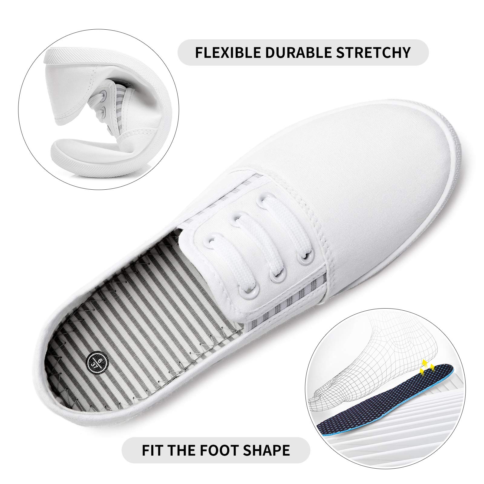 Kufeiti Women's Canvas Slip-On Sneakers - Comfortable Elastic Fashion Shoes in White & Black for Casual Wear, Walking & Everyday Outfits