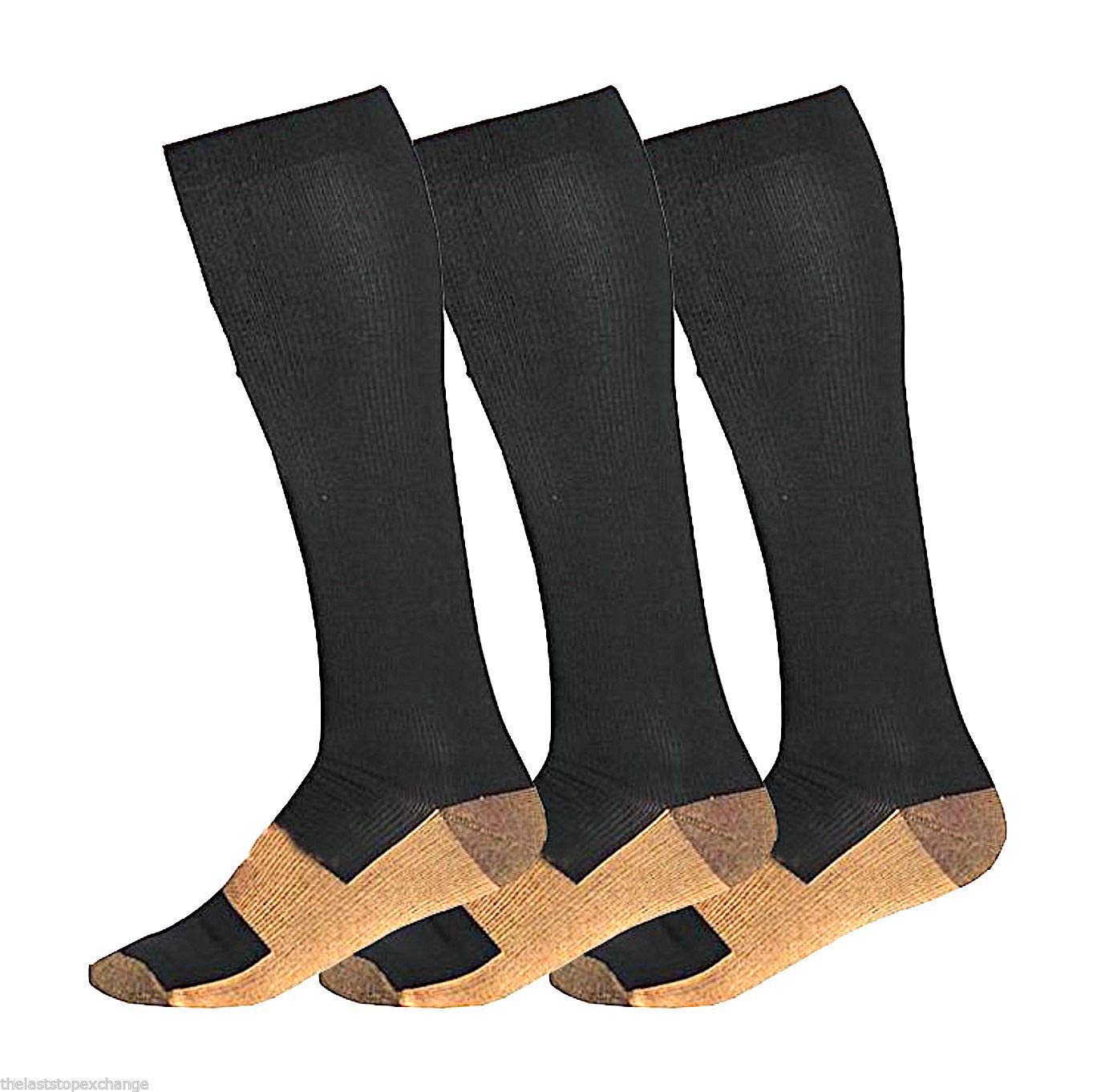 Graduated Compression Socks for Men & Women - 3 Pairs Calf-High Nurse Support Stockings - Improve Circulation & Reduce Swelling for Work, Travel & Sports