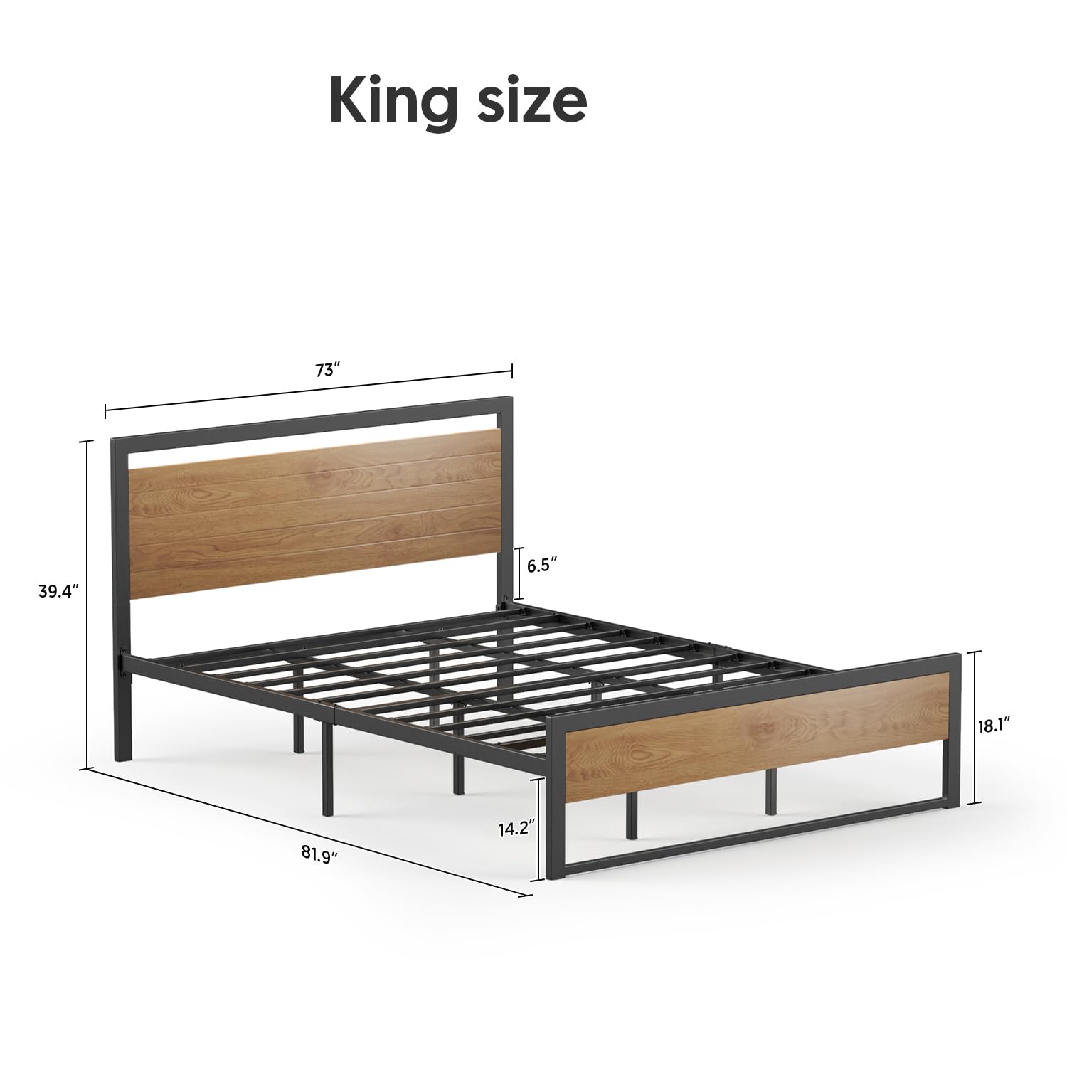 BONSOIR King Size Bed Frame - Sturdy Steel Platform with Wooden Headboard & Footboard, Heavy Duty Support for Master Bedroom - Perfect for Home, Apartment, and Guest Room Use