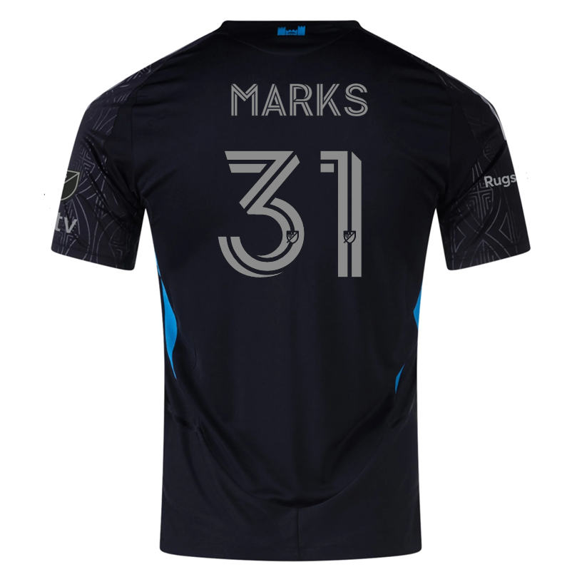 Adidas George Marks Charlotte FC Authentic Away Soccer Jersey 25/26 - Black - Official MLS Fan Gear for Game Day & Sports Events