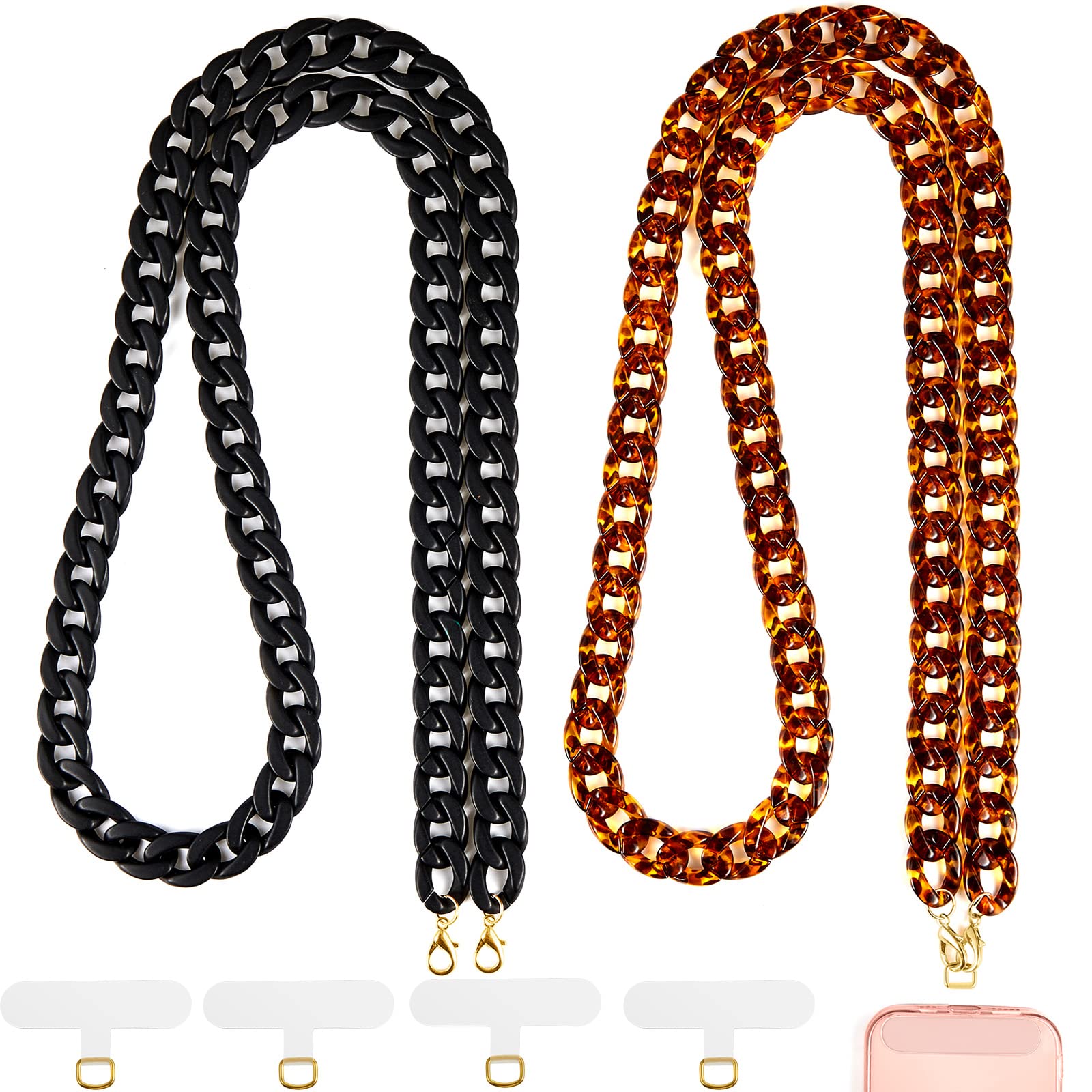 2-Pack Universal Crossbody Phone Lanyard with Chain Charm - 59 Inch Adjustable Phone Strap for iPhone Samsung (Black & Coffee) - Perfect for Sports, Concerts, Travel & Work