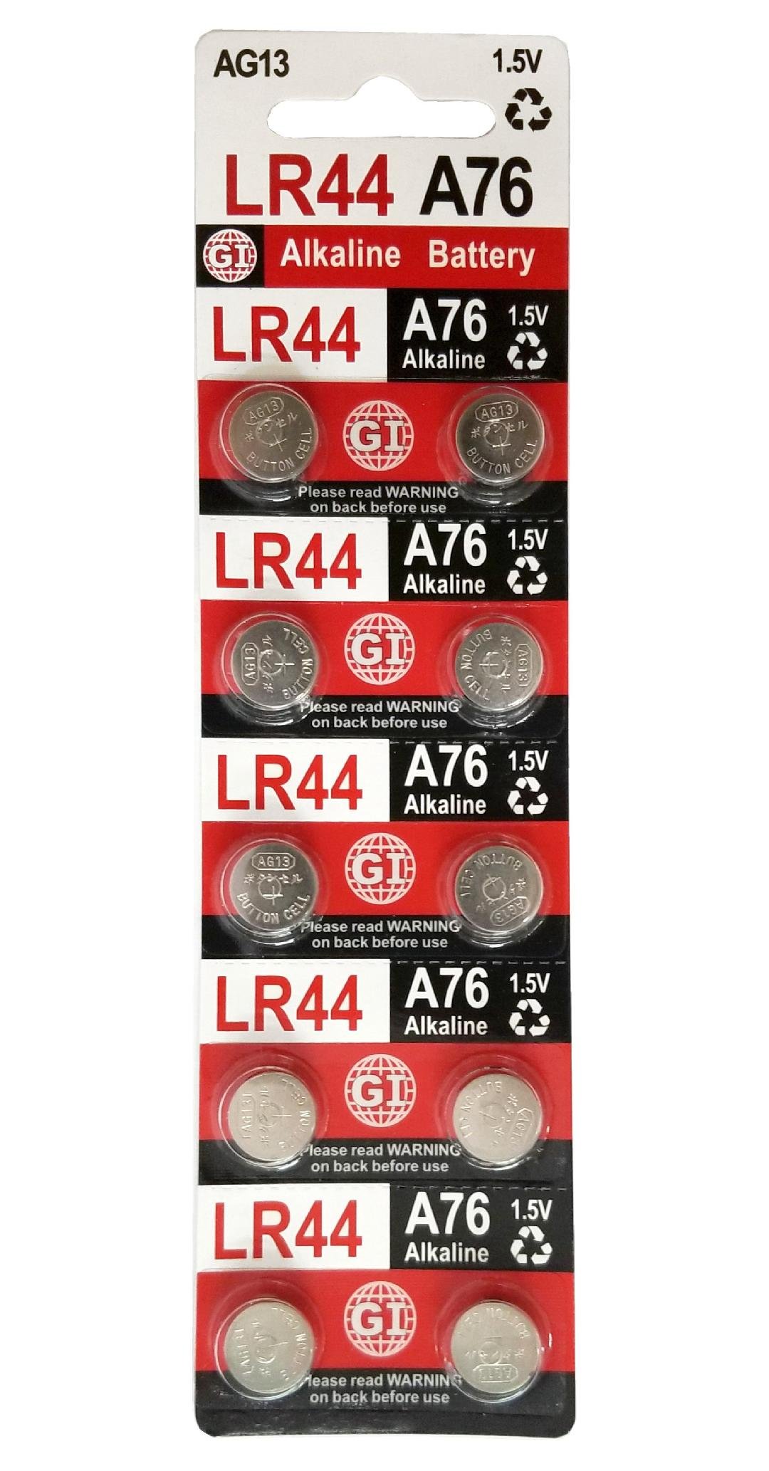 LR44 A76 AG13 1.5V Alkaline Button Batteries - 10 Pack for Watches, Toys & Electronics