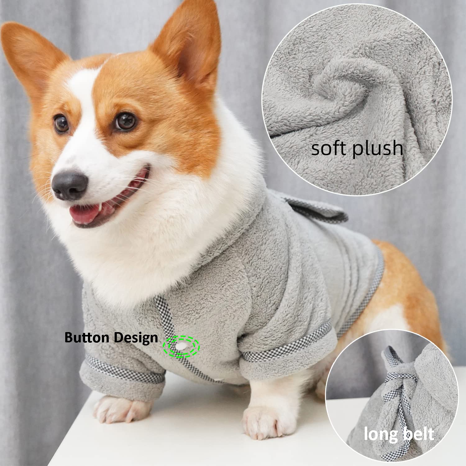 Premium Microfiber Dog Bathrobe - Fast Drying Absorbent Hooded Bath Towel for Small Medium Large Dogs & Cats (2XL, Gray) | Post-Bath Drying, Grooming, Spa Day & Home Relaxation
