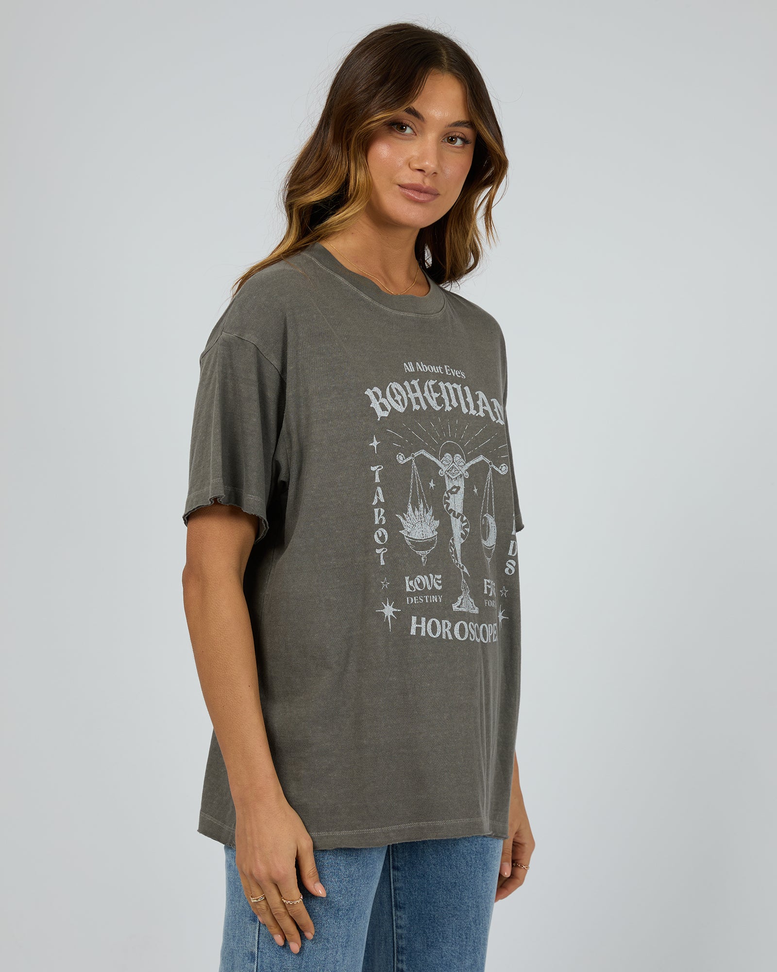 Bohemian Oversized T-Shirt for Women - All About Eve Charcoal Gray Casual Tee | Perfect for Loungewear, Weekend Outfits & Layering