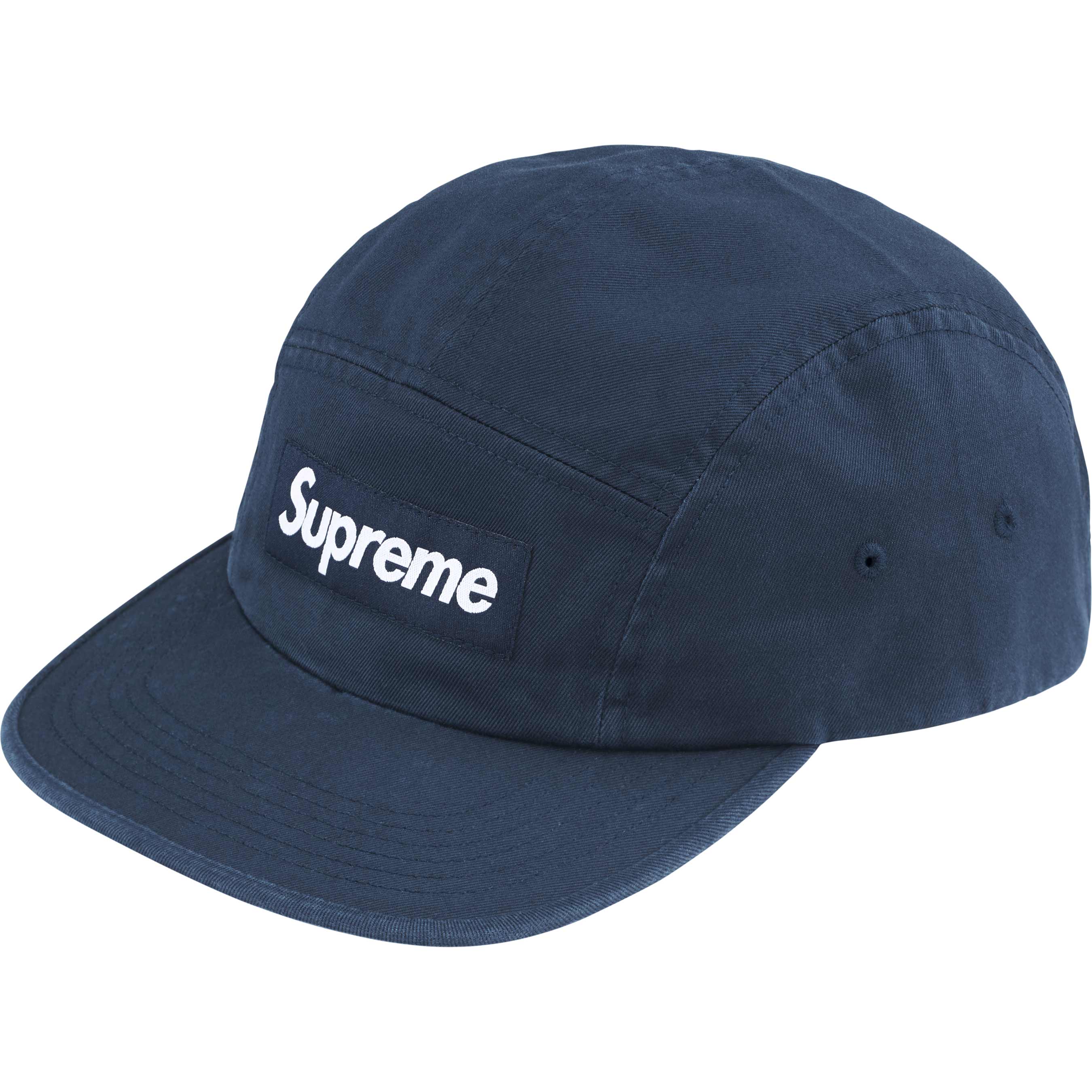 Supreme FW24 Washed Chino Twill Camp Cap - Navy Blue Adjustable Dad Hat for Men - Perfect for Streetwear, Outdoor Adventures & Casual Fashion