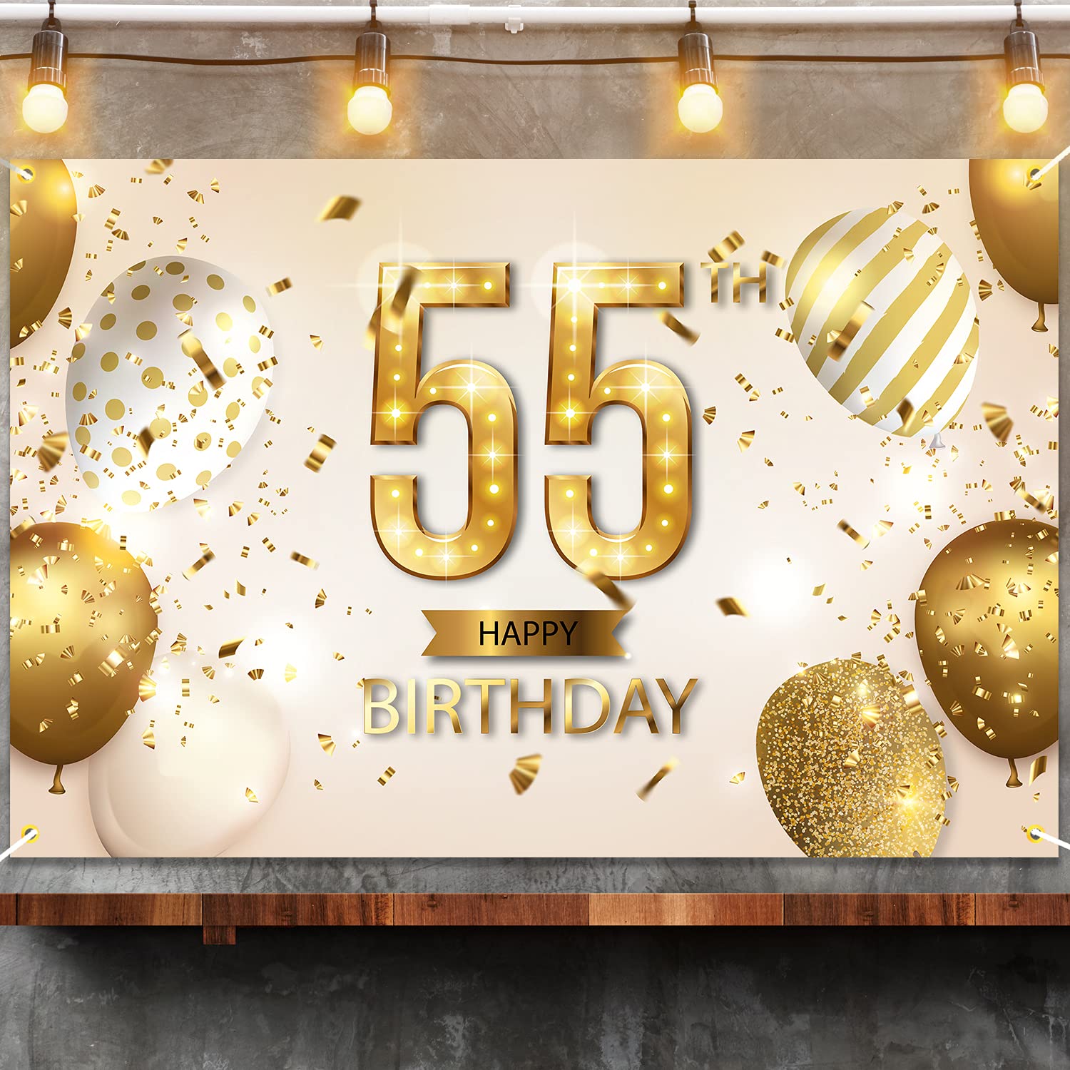 55th Birthday Backdrop Banner - White & Gold Glitter Photography Background Decor for Women & Men - Perfect for Party, Celebration, Photo Booth & Anniversary Decorations